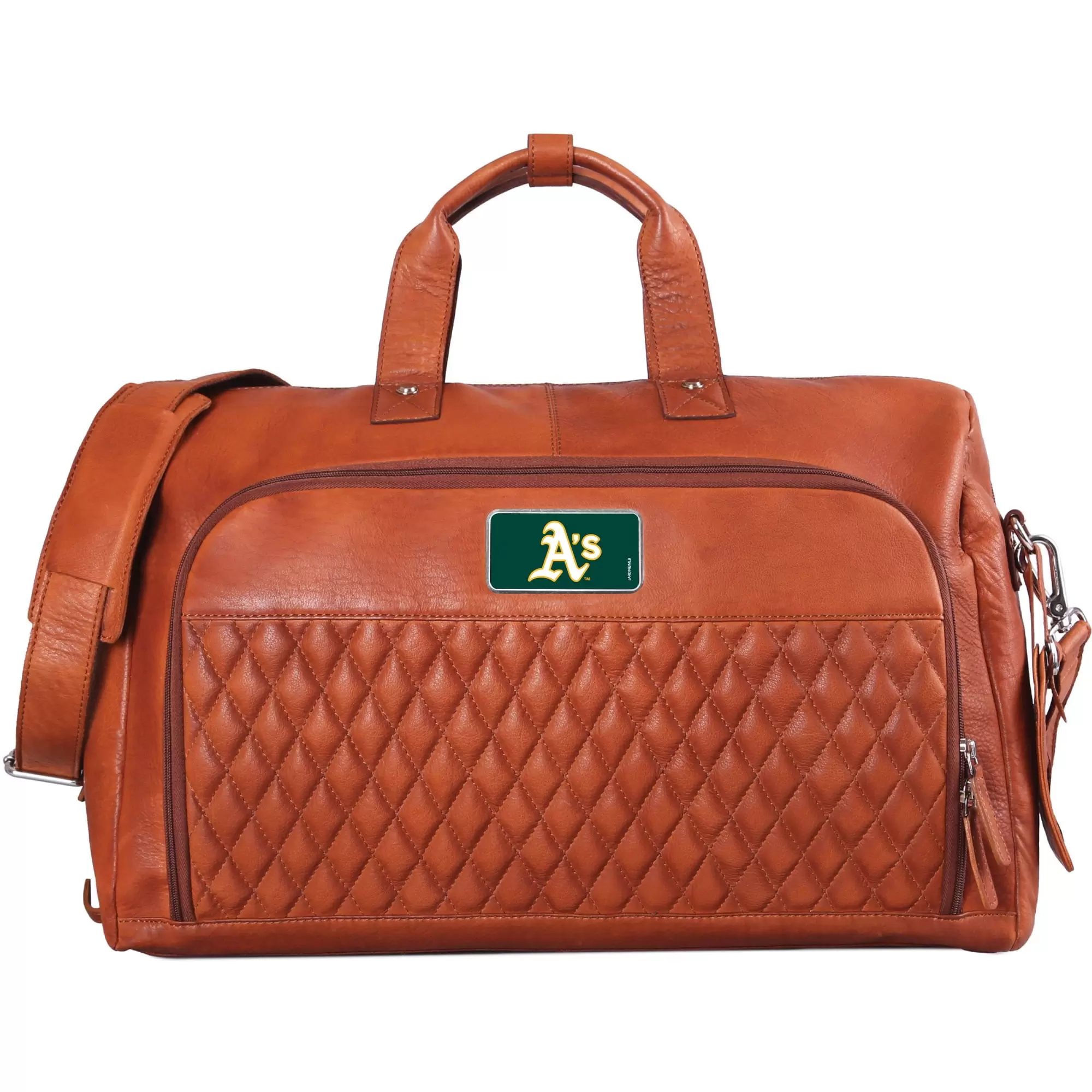 Tan Oakland Athletics Color Logo Plate Bell Canyon Zurich Leather Duffel