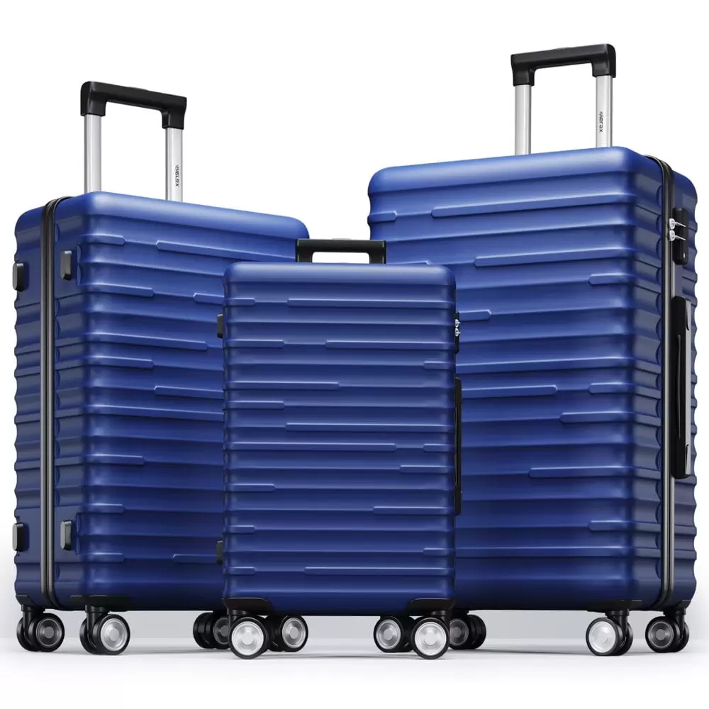 Tcbosik Hardside Expandable Luggage with Spinner Wheel. Dark Blue. 3-Piece Set (20/24/28)