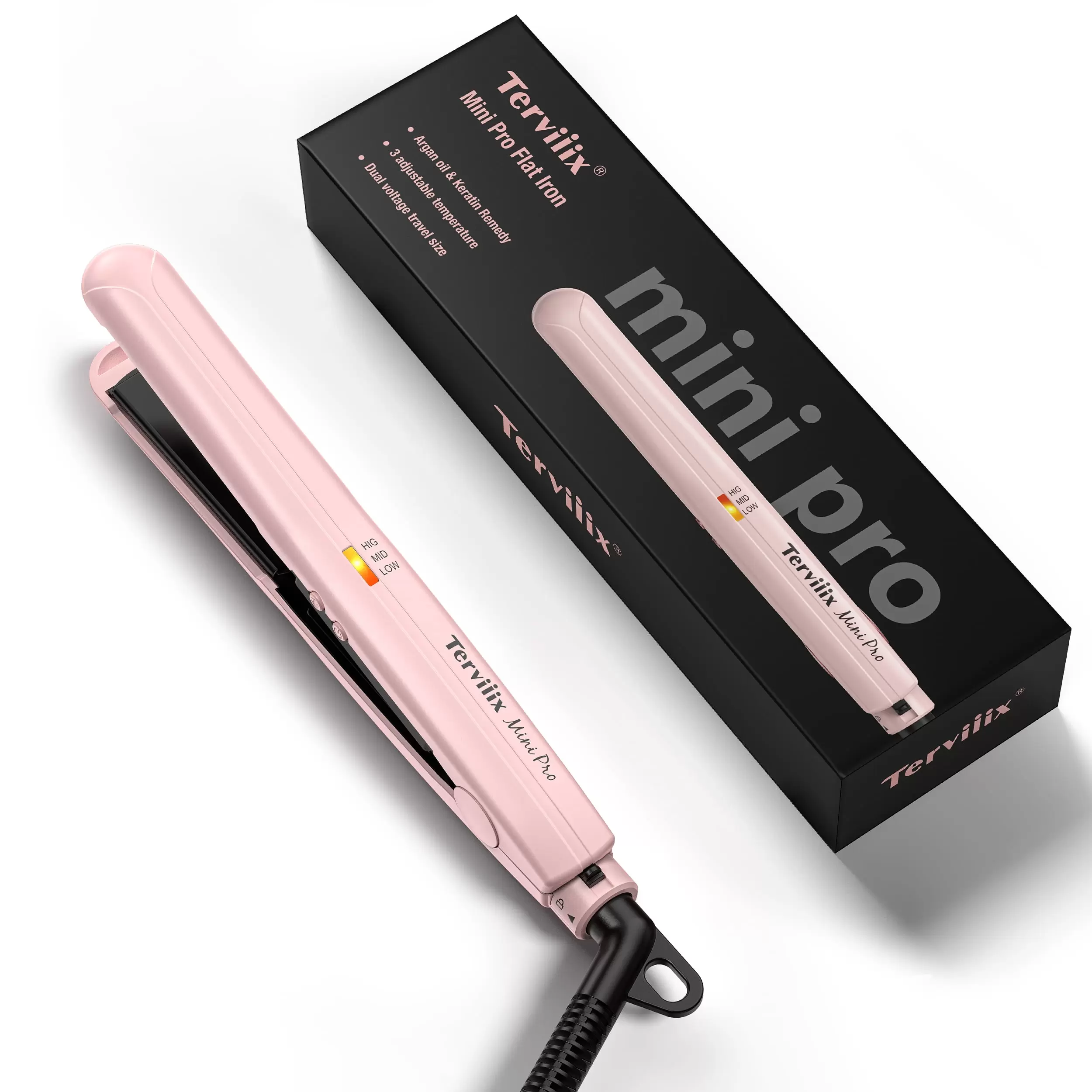 Terviiix 1/2'' Hair Flat Iron for Heat Adjustable. Mini Portable Straightener for Travel. Pink