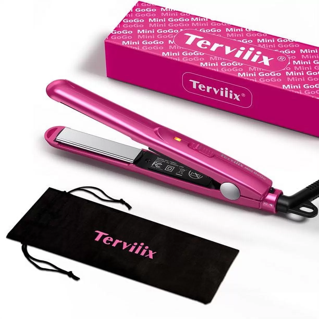 Terviiix 1/2'' Mini Ceramic Flat Iron Hair Straightener. Portable Worldwide Voltage for Travel. Pink