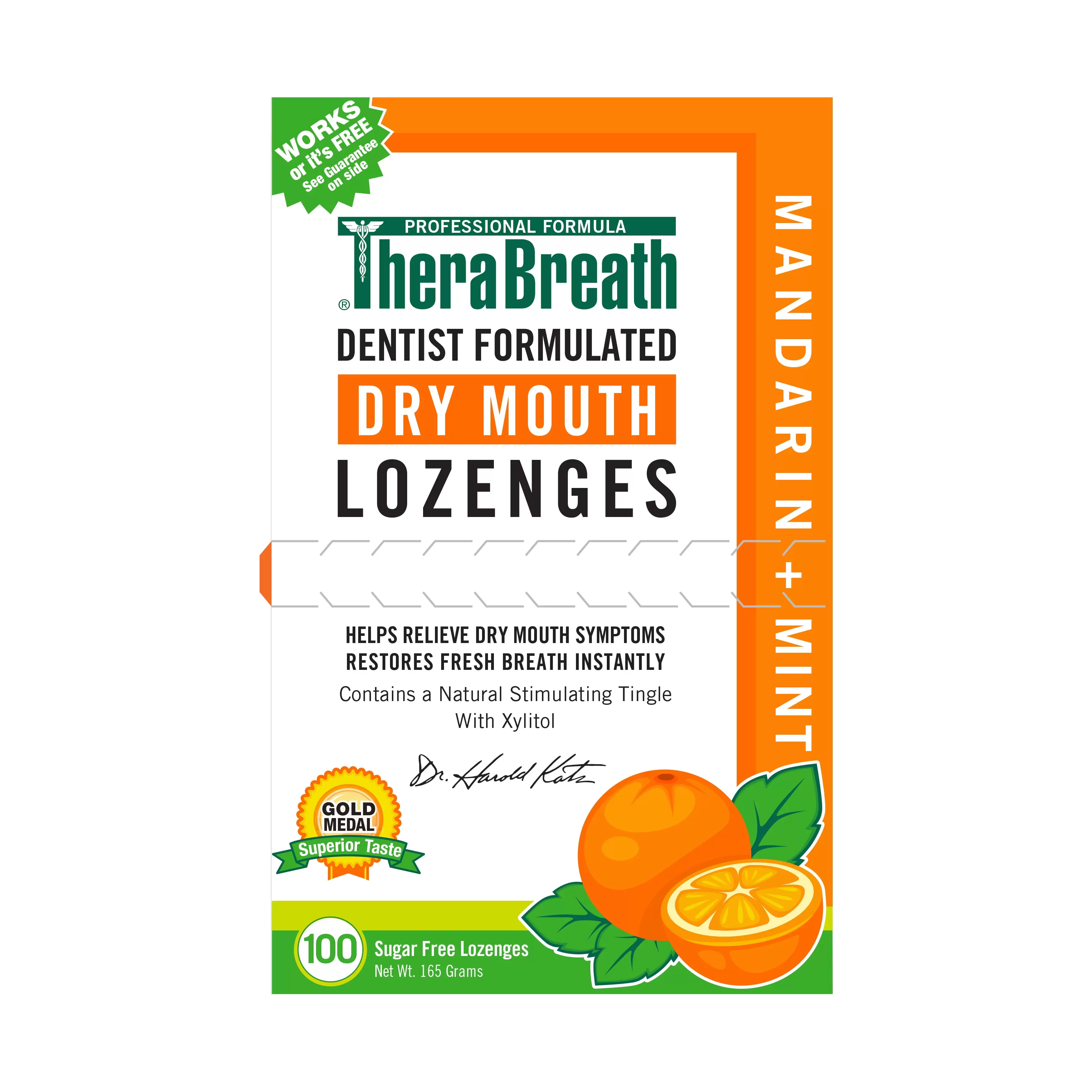 TheraBreath Dry Mouth Mandarin Mint Lozenges. 100 count. 165 g