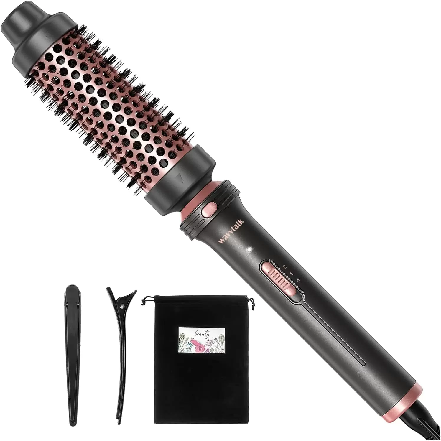 Thermal Brush. Heated Round Brush. 1 1/2 inch Hot Round Brush Curling Iron with Ceramic Tourmaline and PTC Heater. Detachable Brush Head with Dual Voltage for Travel