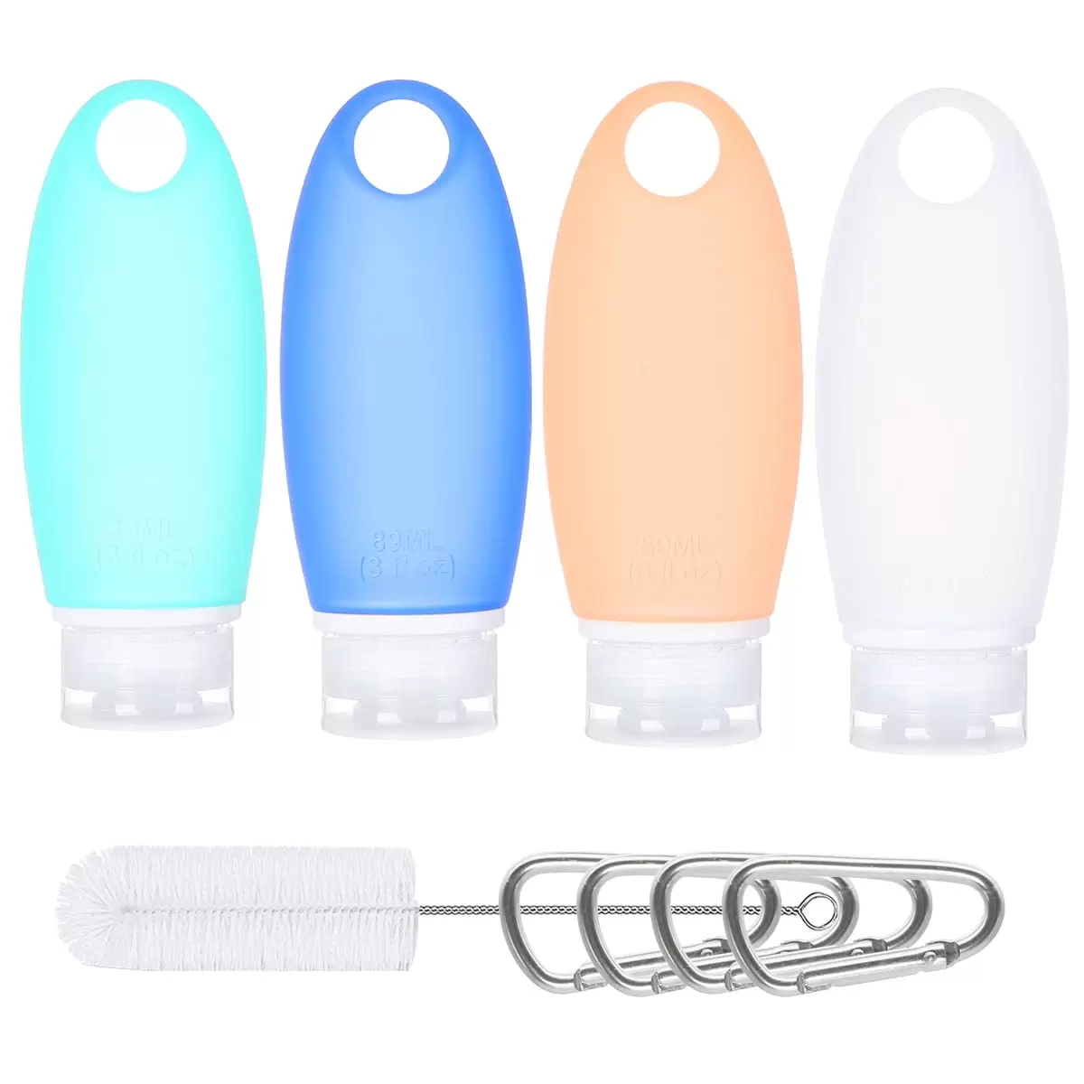 Timiuu Refillable Travel Bottles for Toiletries with Hook. 3oz TSA Approved Travel Size Containers. Silicone