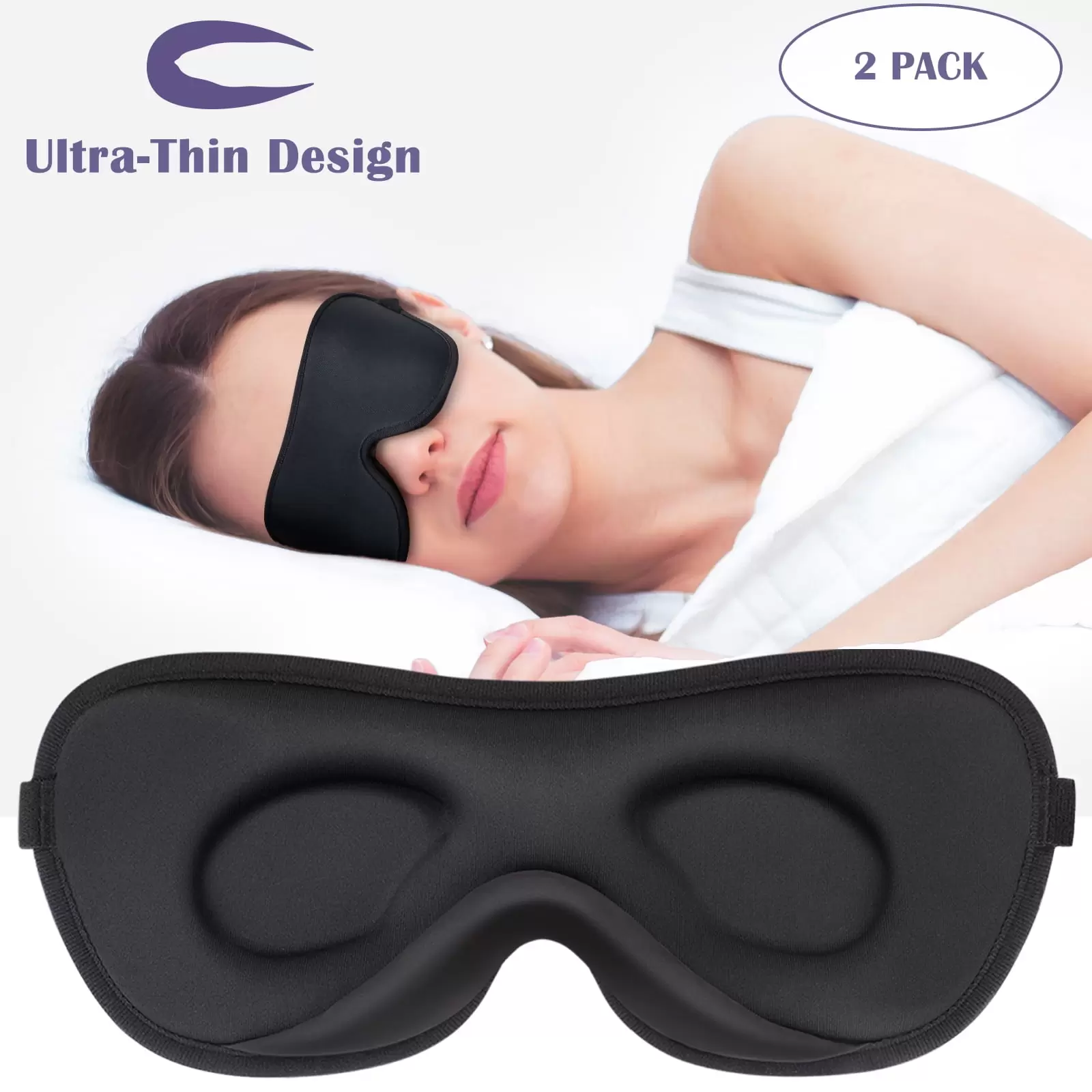 Tinymoon 3d Sleep Mask For Women Men. 100% Blackout Eye Mask For Sleeping Ultra Thin Design For Side Sleepers Smooth Skin-Friendly Cool Silk Fabric Comfortable Wearing For Travel Nap (2 Pack)