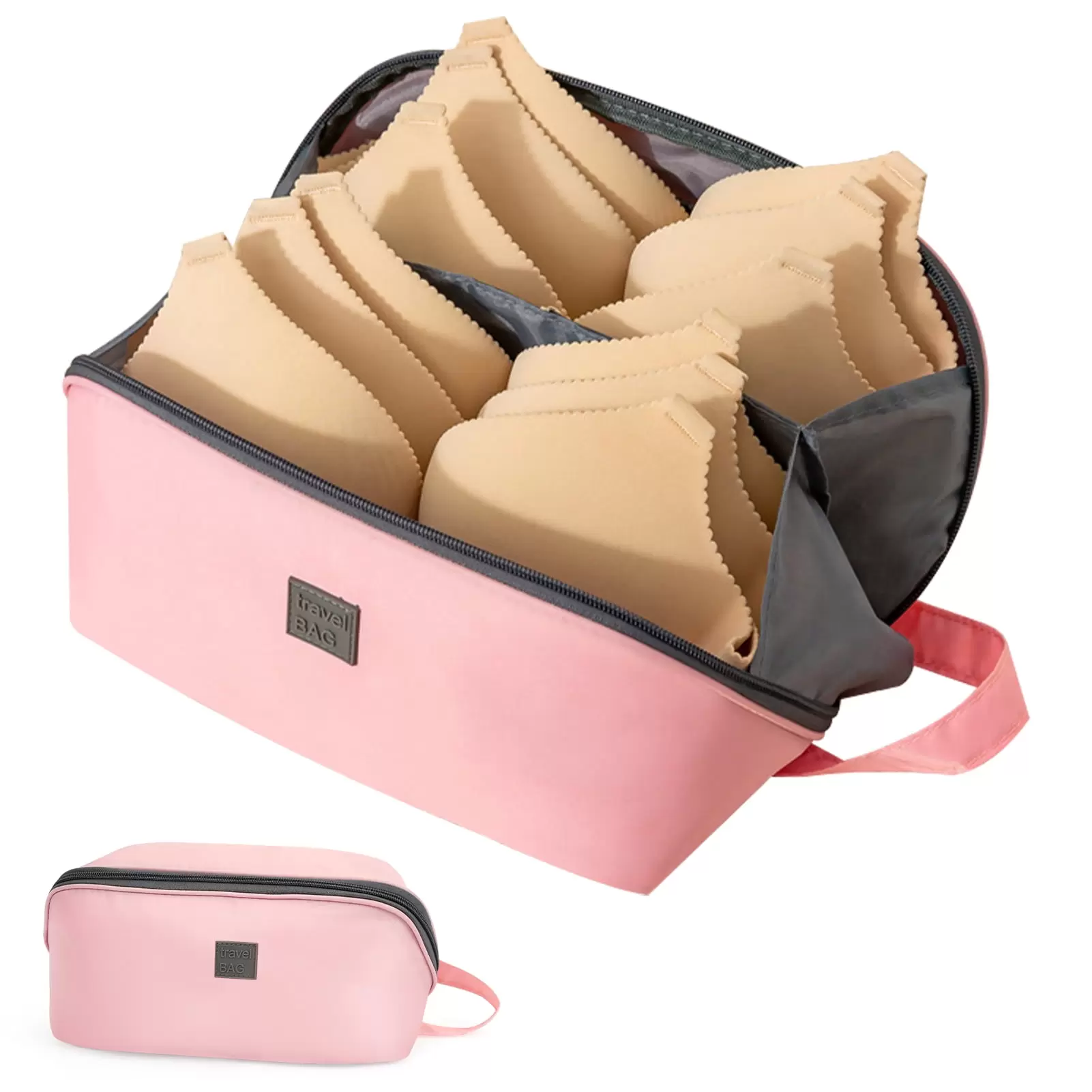 Toplive Travel Underwear Organizer Bag. Portable Waterproof Bra Storage Bag. Large Lightweight Socks Bag with Handle. Multifunctional Cosmetic Bag Toiletry Bag for Travel-Pink