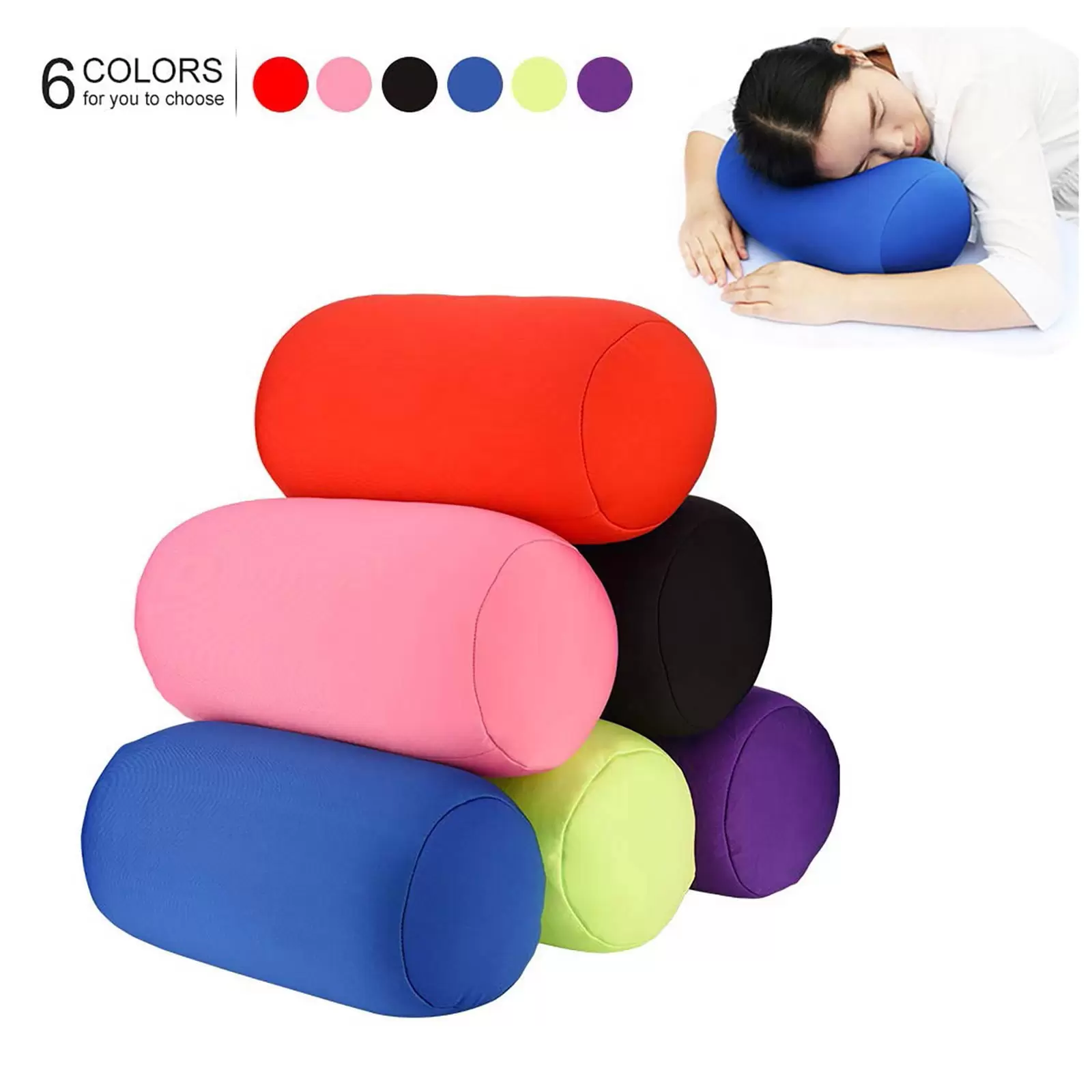 Toyfunny Roll Pillow Home Seat Head Rest Neck Support Travel Micro Mini Microbead Cushion