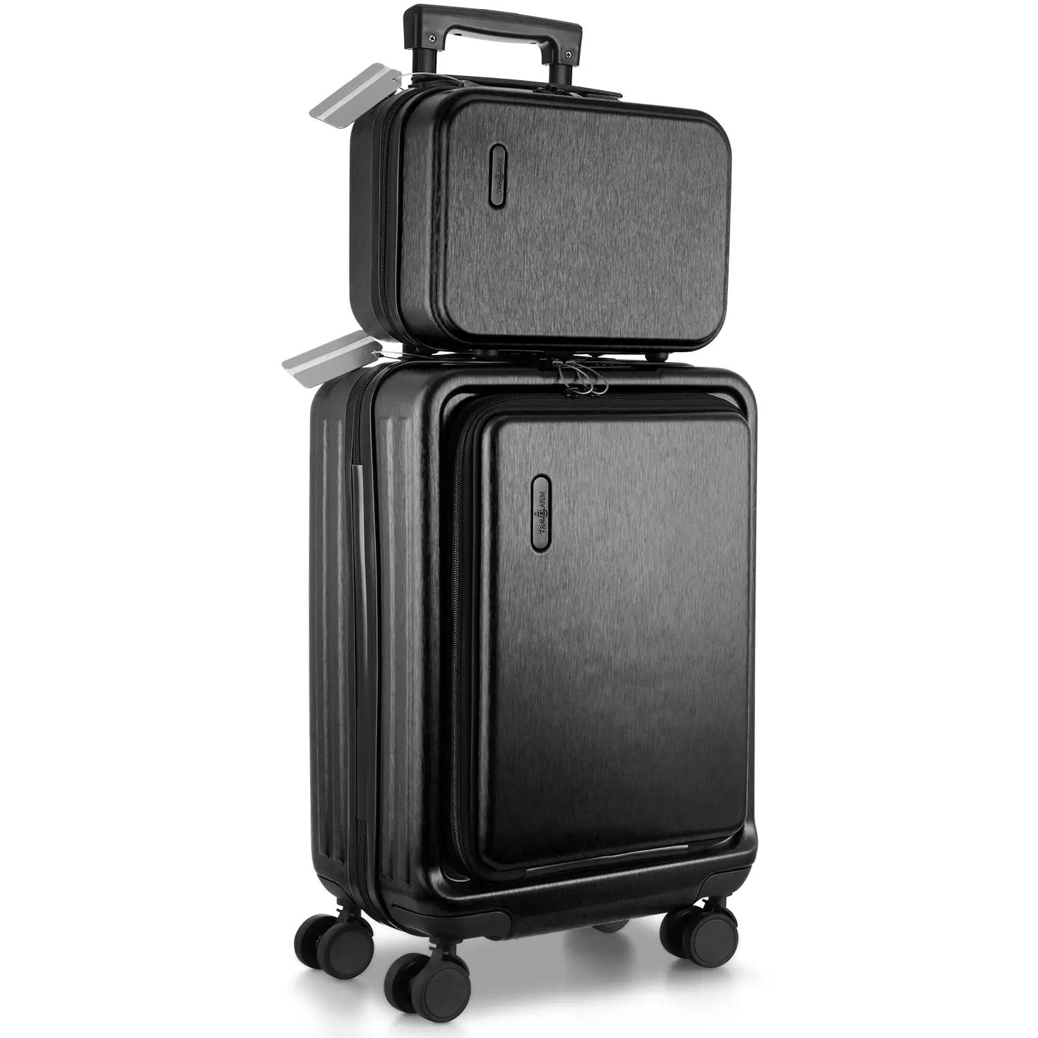 Travel Arim 22 Checked Luggage Set Spinner Suitcase Set. Lightweight Hard Shell Luggage Carry On. Black