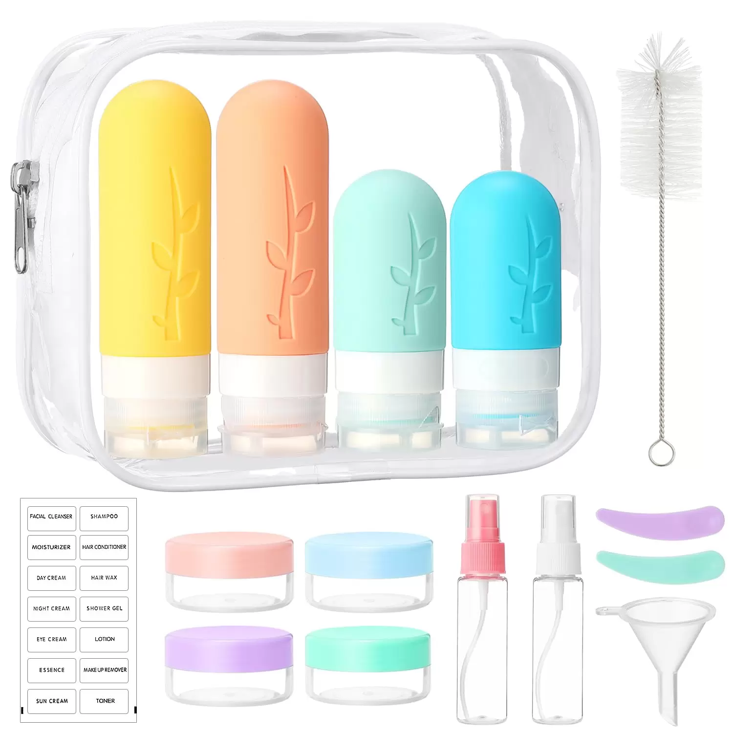 Travel Bottles for Toiletries. 16PCS Silicone Tsa Approved Travel Size Shampoo Containers with Labels Leak Proof Squeezable Refillable Liquid Travel Accessories for Conditioner Lotion BPA Free