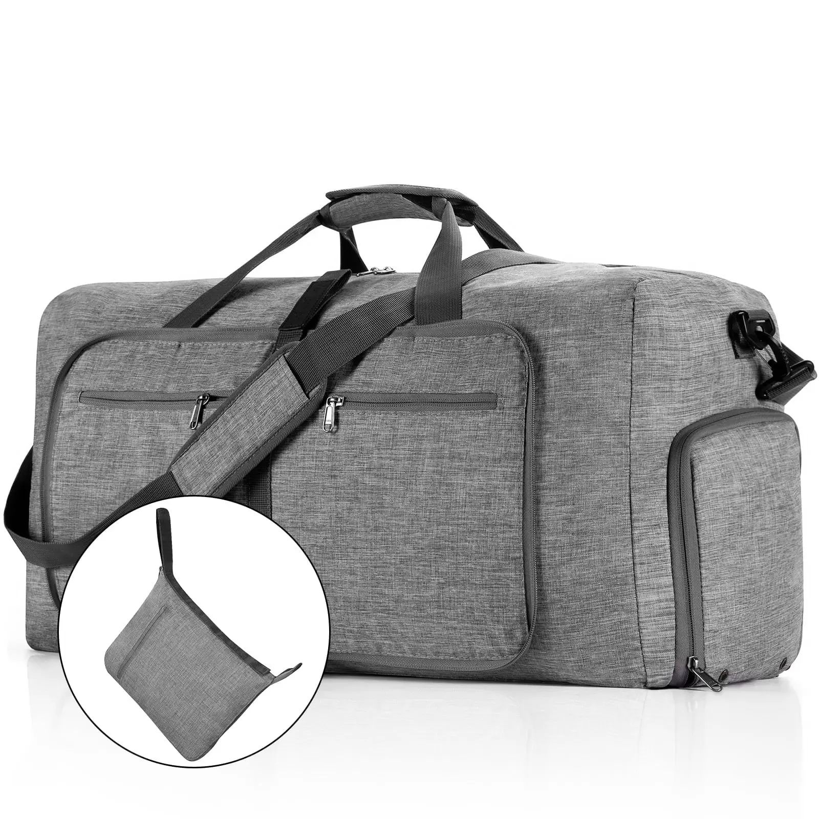 Travel Duffel Bag for Men. 65L Foldable Duffle Bags with Shoes Compartment. Overnight Bag for Men Women Waterproof & Tear Resistant (Gray)