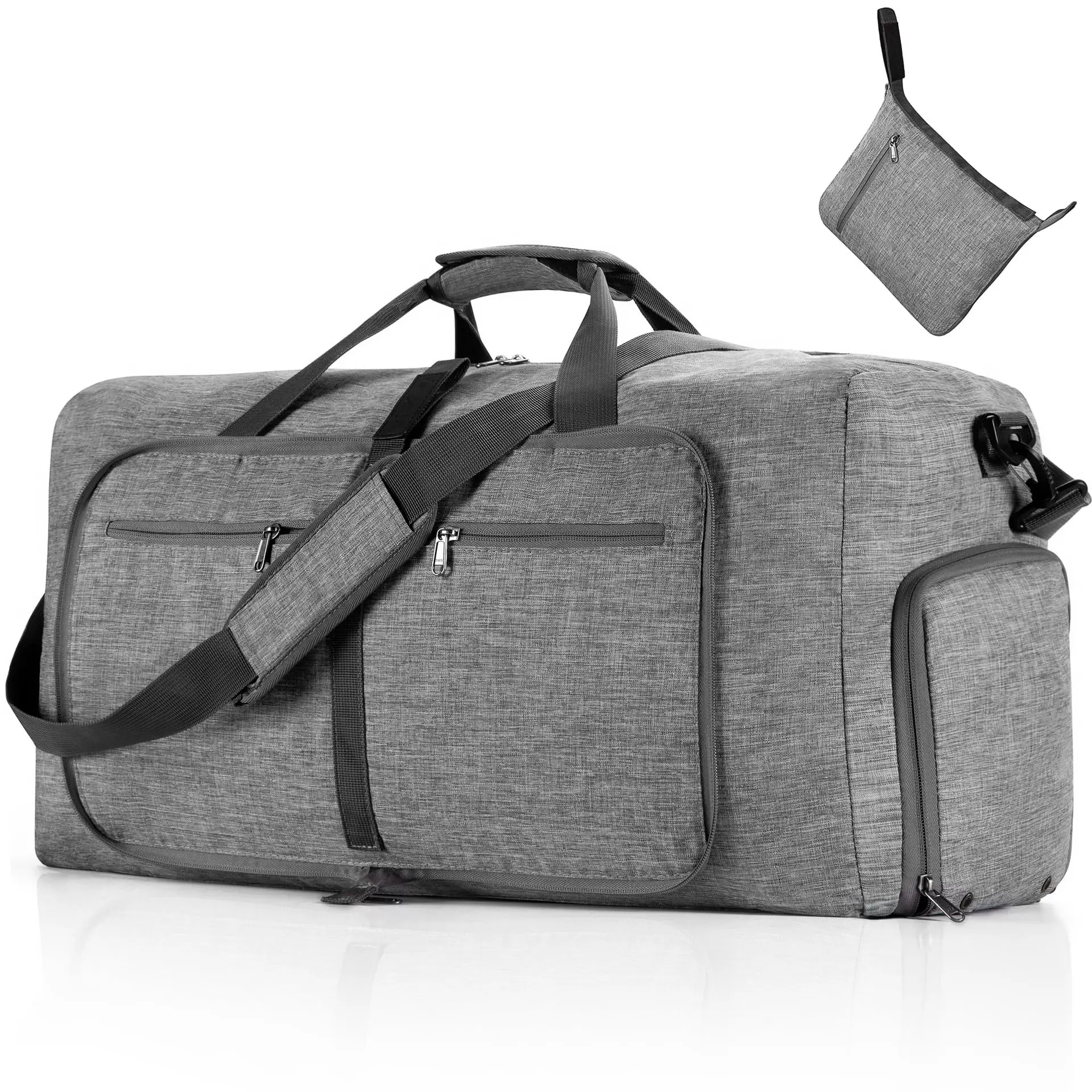 Travel Duffel Bag for Men - 85L Foldable Duffle Bag with Shoes Compartment. Overnight Bag for Men Women. Waterproof & Tear Resistant (Gray)