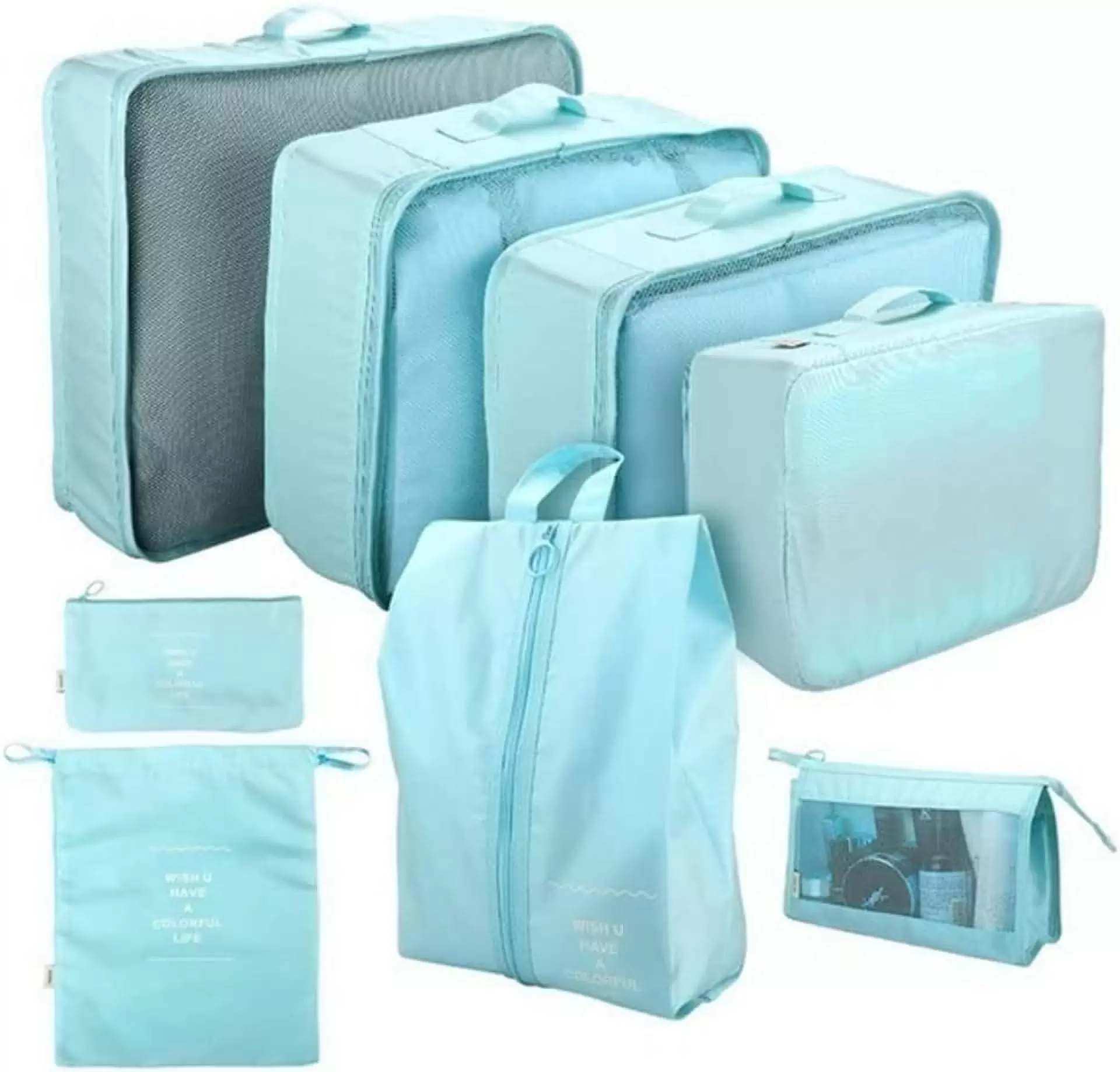 Travel Packaging Cube.8-piece set of travel cube. Foldable luggage Storage Bag. lightweight luggage Storage Bag (Light Blue)