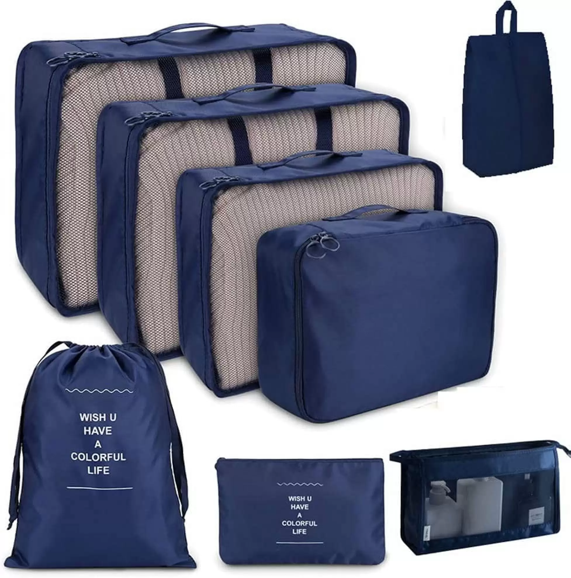 Travel Packaging Cube.8-piece set of travel cube. Foldable luggage Storage Bag. lightweight luggage Storage Bag (Navy)