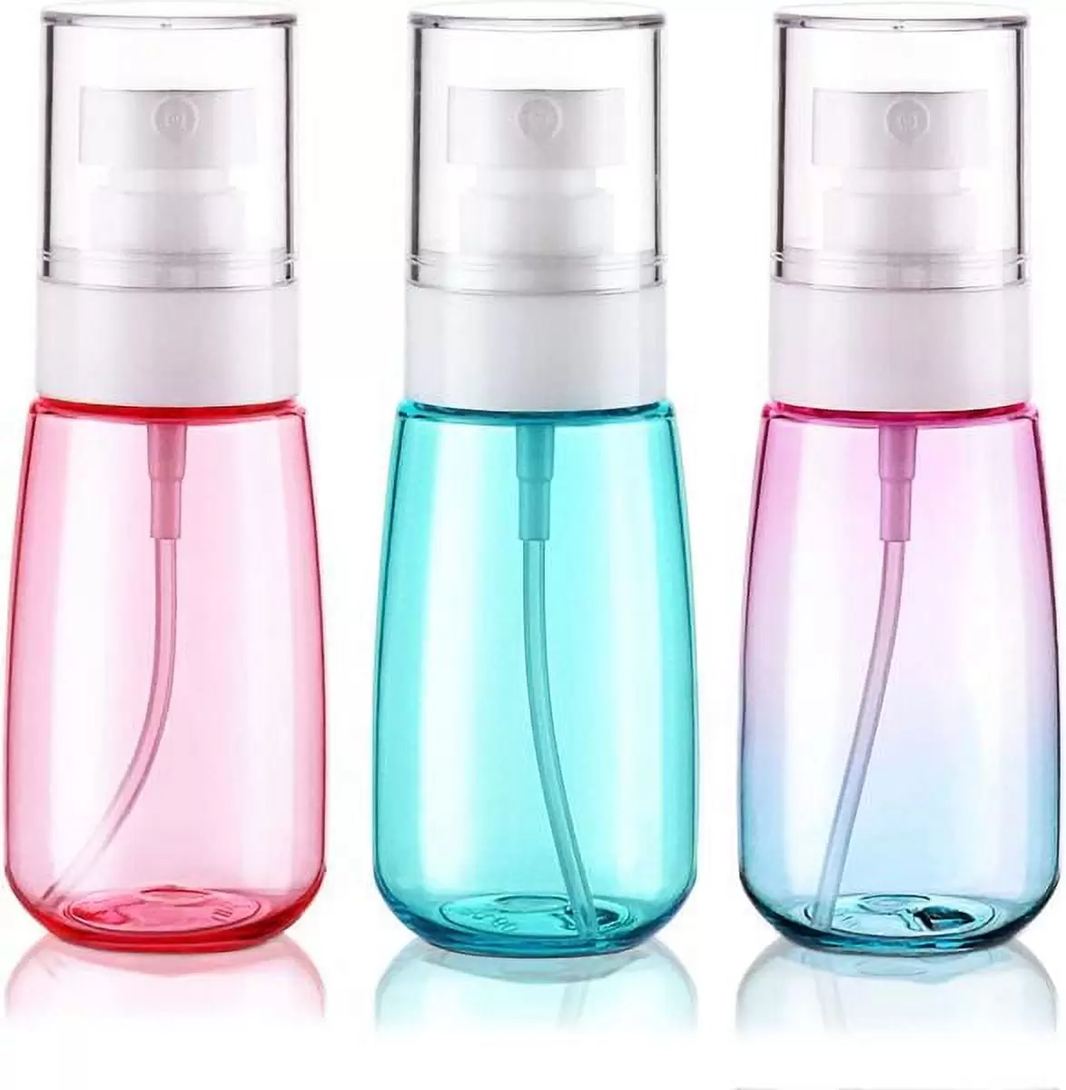 Travel Spray Bottle TSA Approved 2oz 60ml 3 Pack Leak Proof Fine Mist Spray Bottles Empty Plastic Refillable Spray Bottle for Perfume Essential Oils Toners Rose Water Cosmetics (3color)