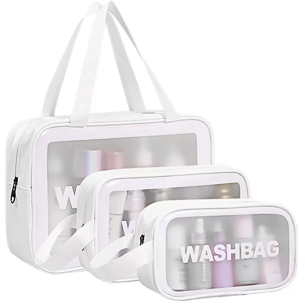 Travel Toiletry Bag. Travel Makeup Bag. 3 Pcs Clear Toiletry Bags for Traveling. White