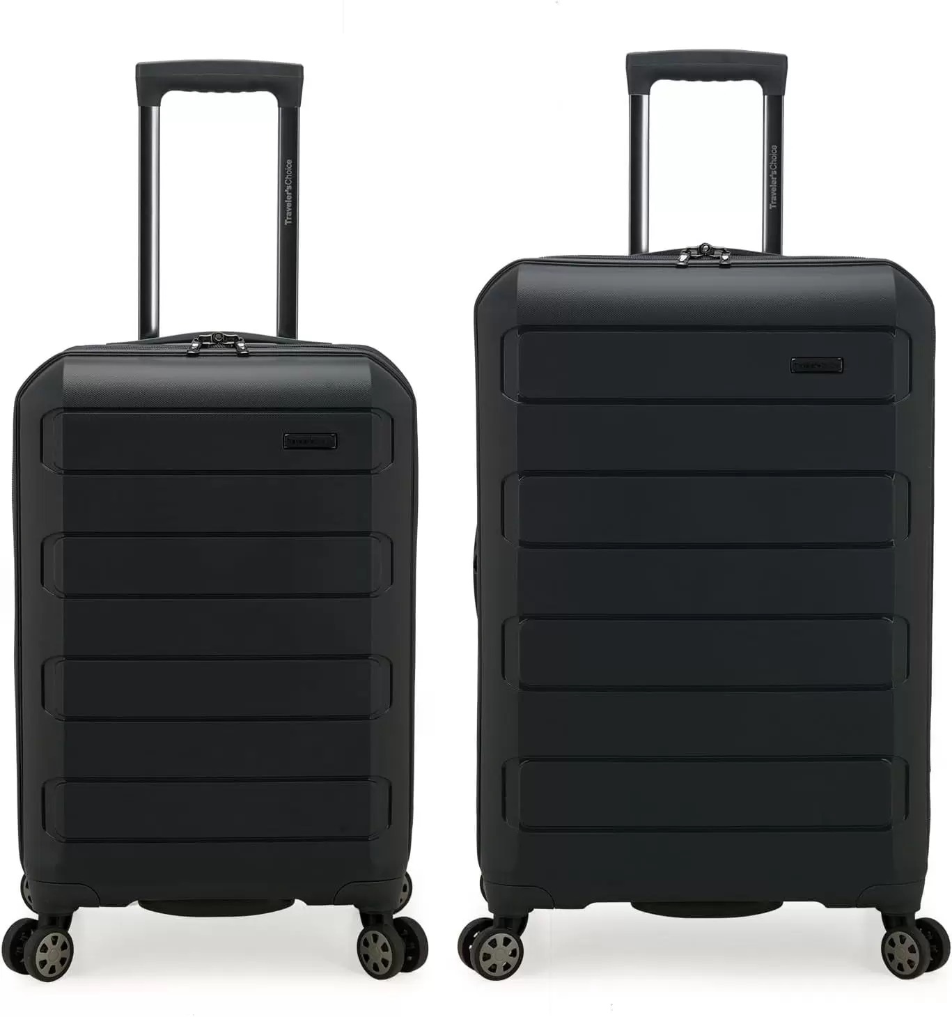 Traveler's Choice Pagosa Indestructible Hardshell Expandable Spinner Luggage. Black. 2 Piece Set 2 Piece Set Black