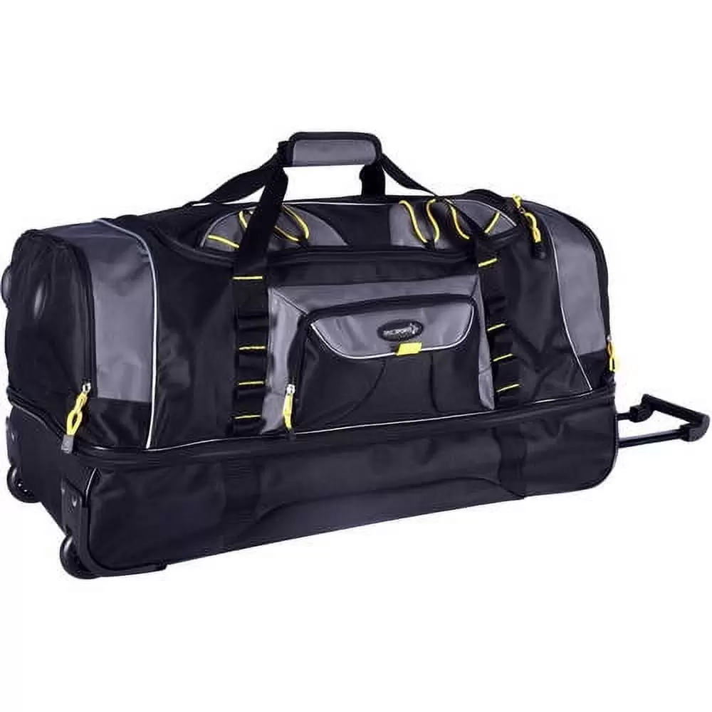 Travelers Club Adventurer 30 2-Section Drop-Bottom Rolling Duffel Travel Luggage - Black with Gray