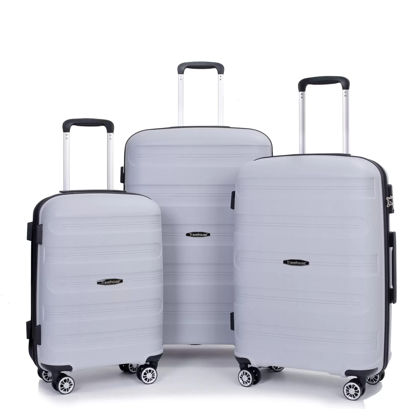 Travelhouse 3 Piece Hardside Luggage Sets Hardshell Durable Lightweight Suitcase with Double Spinner Wheels and TSA Lock. (Silver)