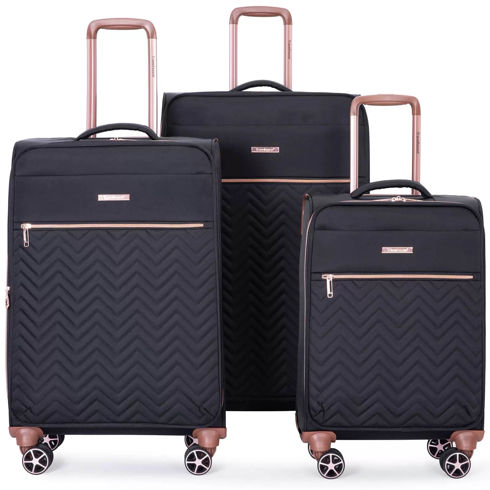 Travelhouse 3 Piece Luggage Set Softside Expandable Lightweight Suitcase with Spinner Wheels.(Black)