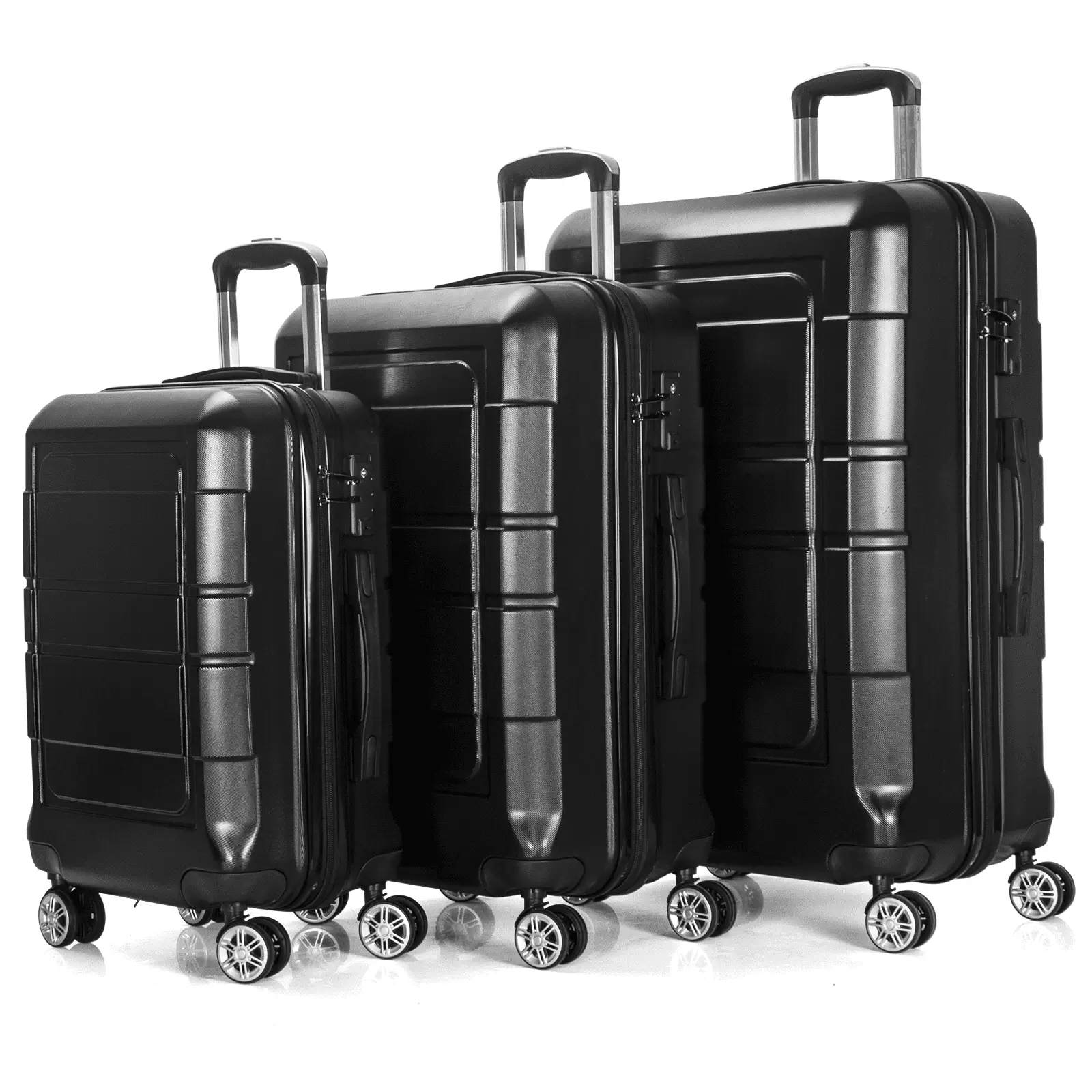 Traveling Luggage. 3pcs Hardside Luggage Set. 20+24+28 with TSA Lock. Black