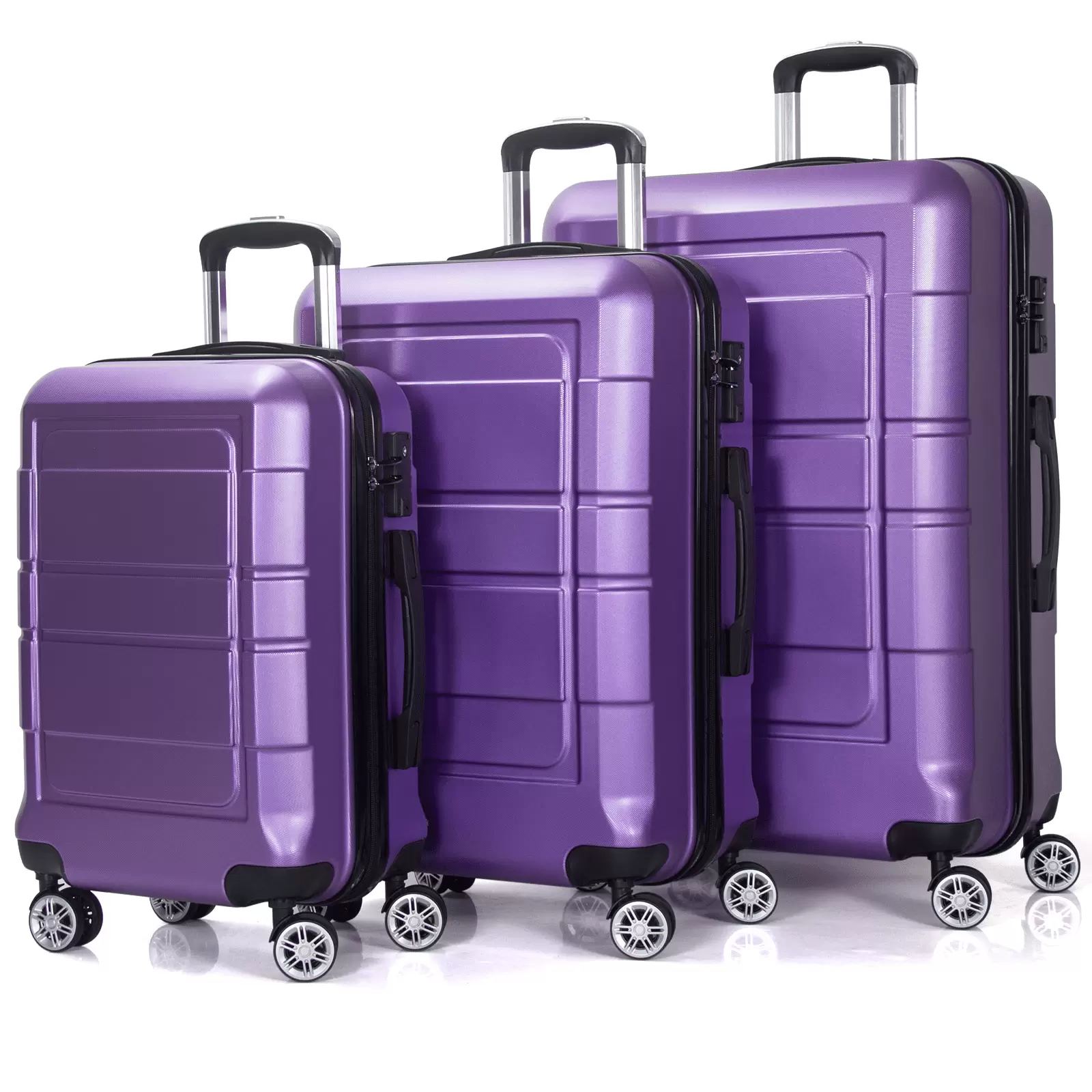 Traveling Luggage. 3pcs Hardside Luggage Set. 20+24+28 with TSA Lock. Purple