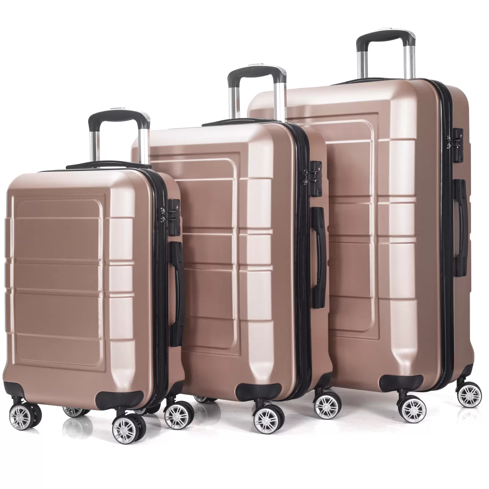 Traveling Luggage. 3pcs Hardside Luggage Set. 20+24+28 with TSA Lock. Rose Gold