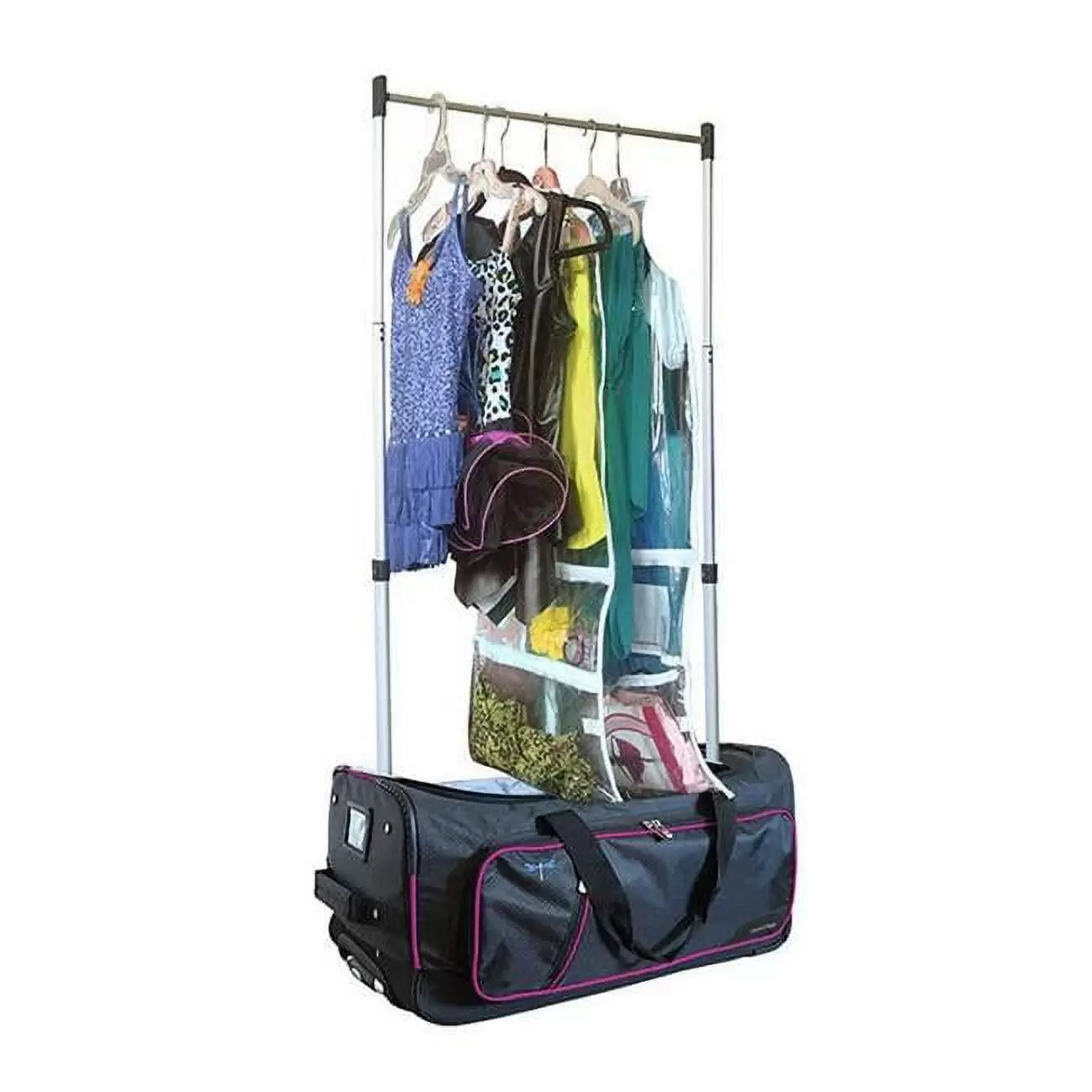 Travolution 23 Inch Garment Rack Duffel with Wheels. Black/Pink