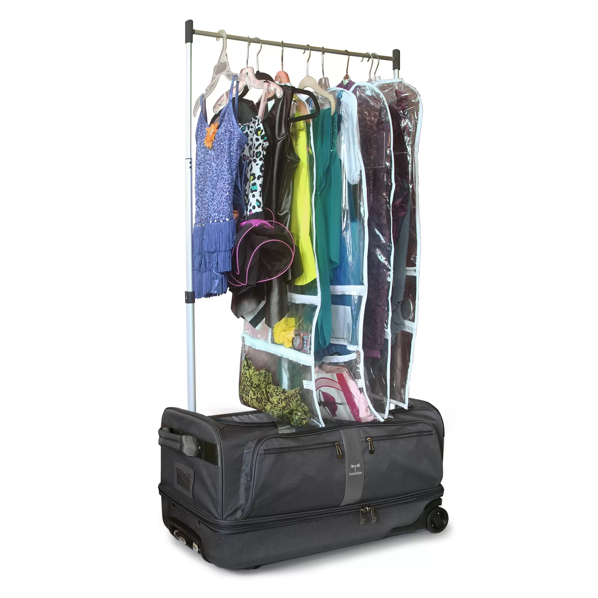 Travolution? ?C Newly Designed Garment & Dance Costume Rack 28 inch Duffel with Ball-bearing Wheels. Collapsible Lightweight Drop-Bottom Travel Luggage. Black