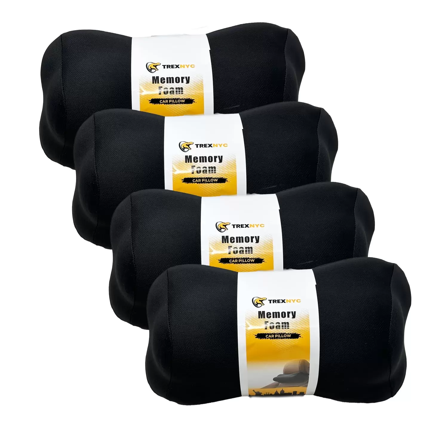 TrexNYC Car Pillow - Car headrest pillow - Car neck pillow with memory foam - Head Support on Long Drives. 4 Packs