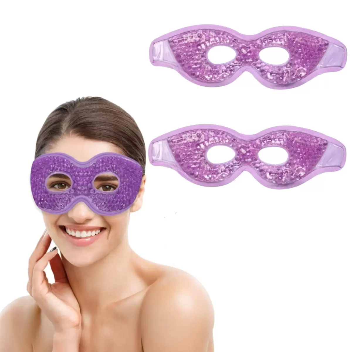 Trianu 1 Pair Ice Eye Mask Reusable Ice Pack for Eyes. Hot Cold Compress Gel Bead Cooling Eye Mask with Eye Hole for Puffiness/Dark Circles/Eye Bags/Dry Eyes/Headaches/Migraines/Stress Relief (Purple)