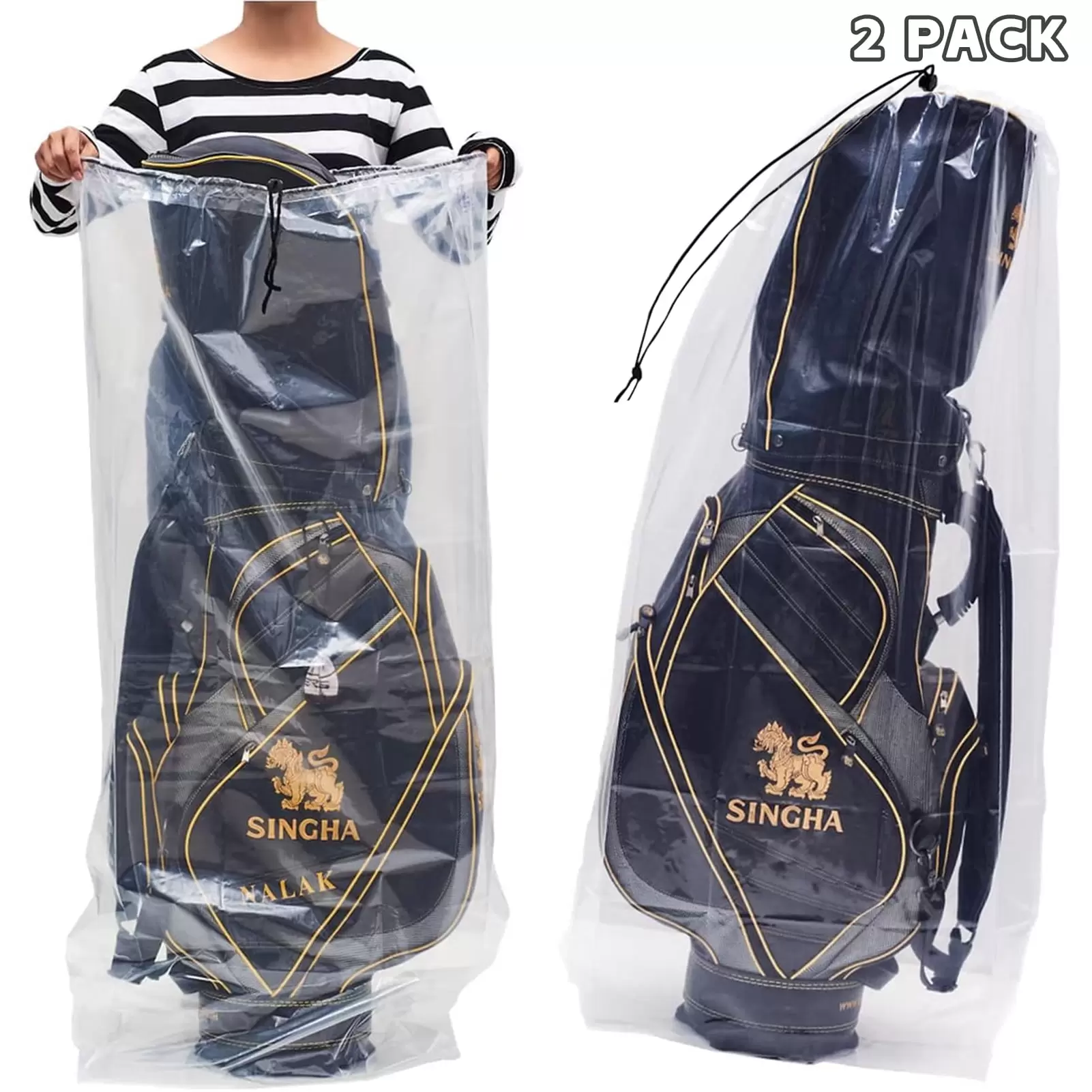 Trinka 31x62 inches Extra Large Golf Bag Storage Bags. 2 Pack Clear Plastic Drawstring Dust Covers