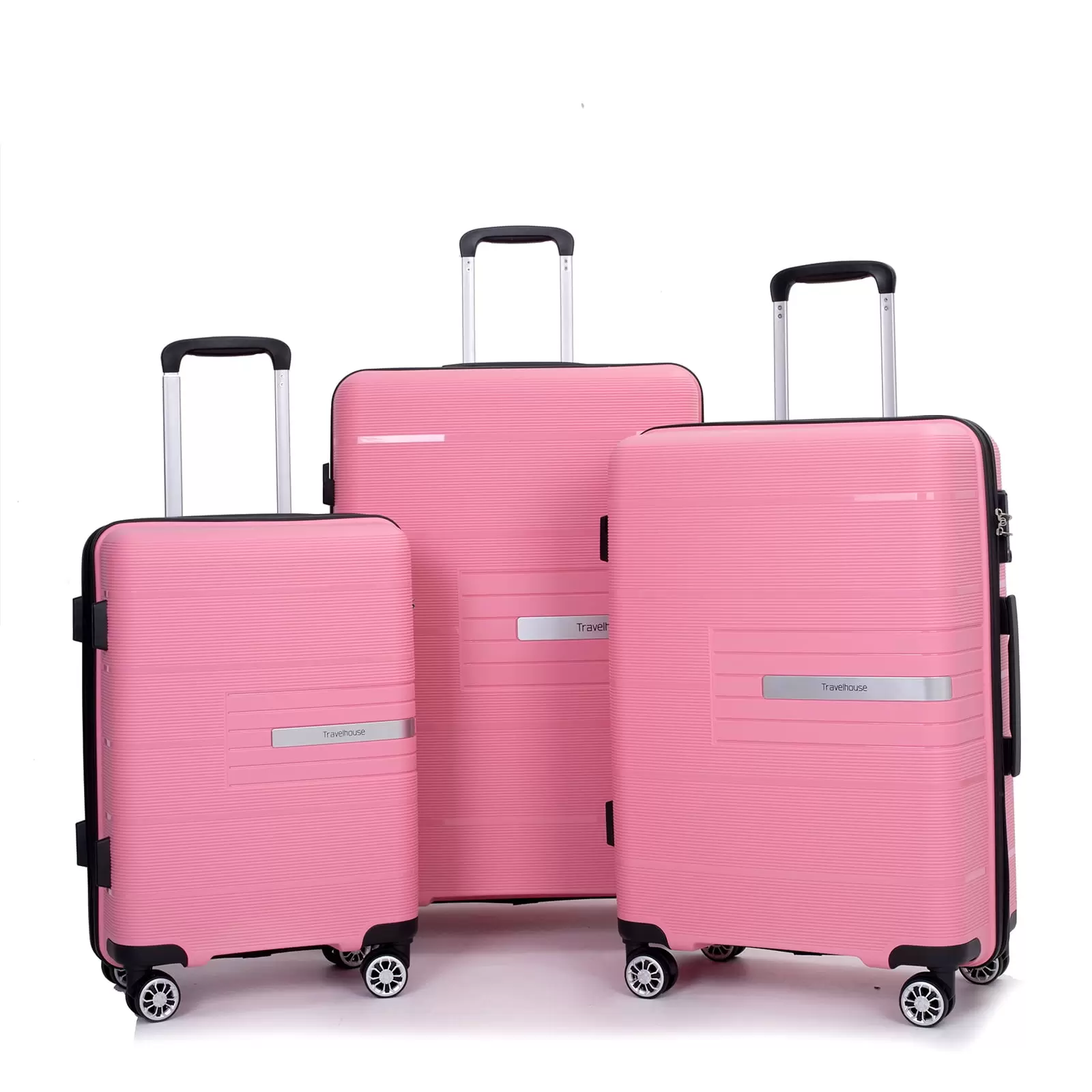 Tripcomp 3 Piece Luggage Sets. Hardside Carry On Luggage. PP case with Two Hooks. Spinner Wheels. TSA Lock. Airline Approved. Lightweight Durable Suitcase. 202428(Pink)