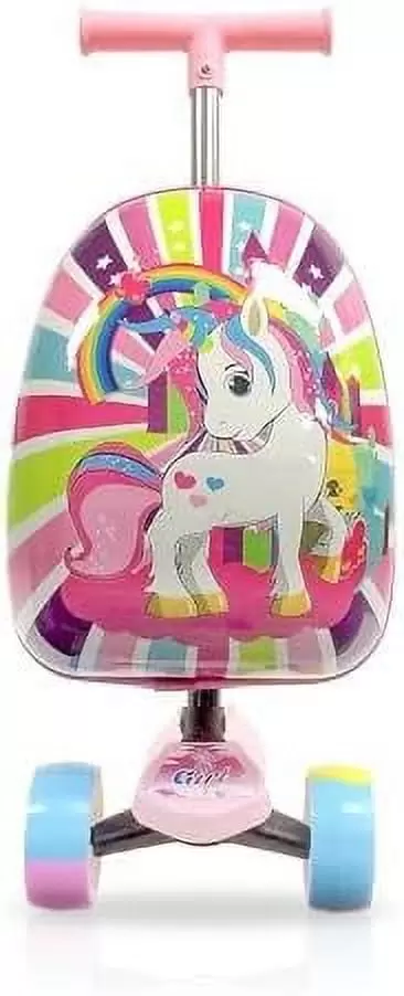 Tucci Magical Unicorn Hardside Scooter Ride-on Suitcase for Kids - Cute Lightweight Kids Luggage