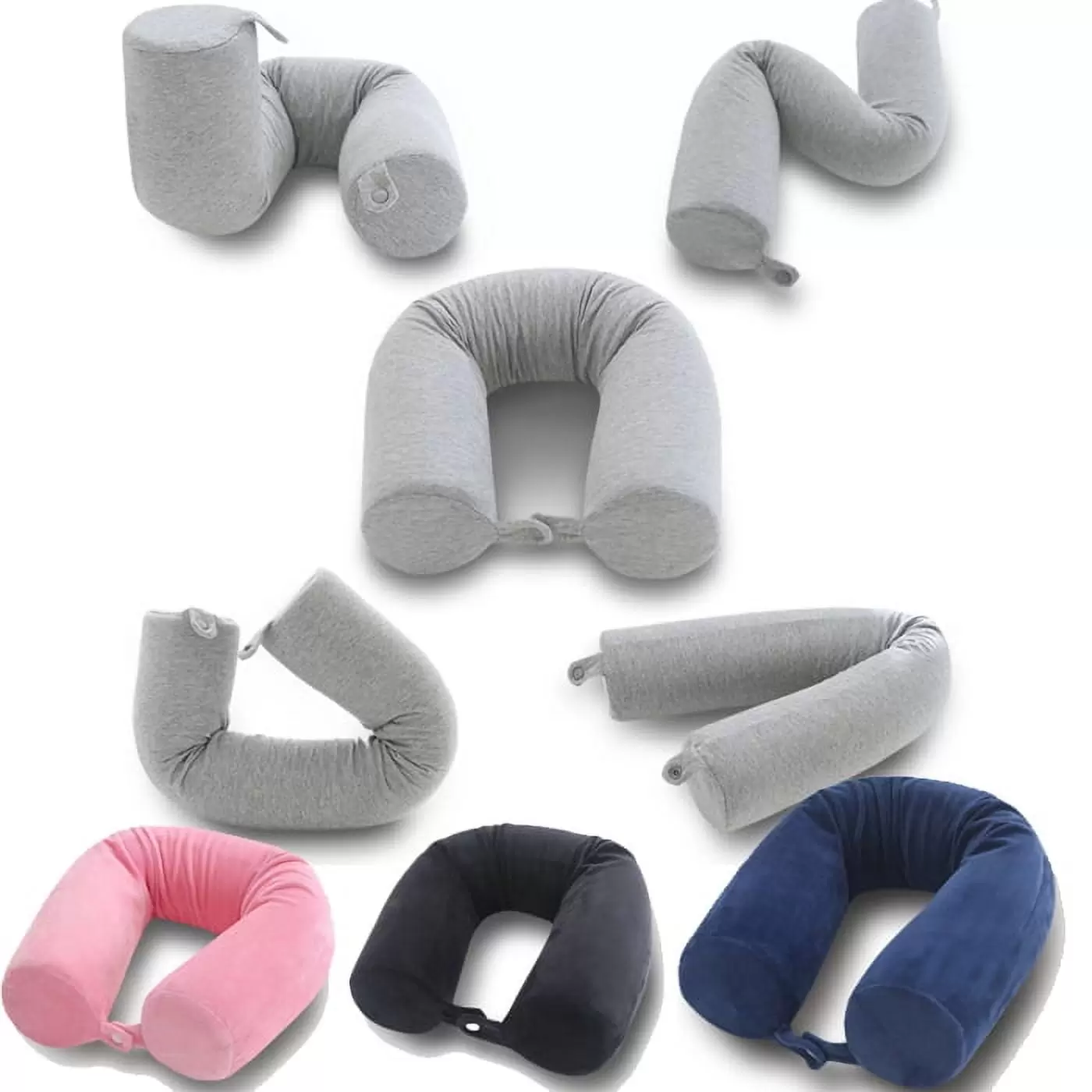 Twist Memory Foam Travel Pillow for Neck. Chin. Lumbar and Leg Support - Neck Pillow for Traveling on Airplane