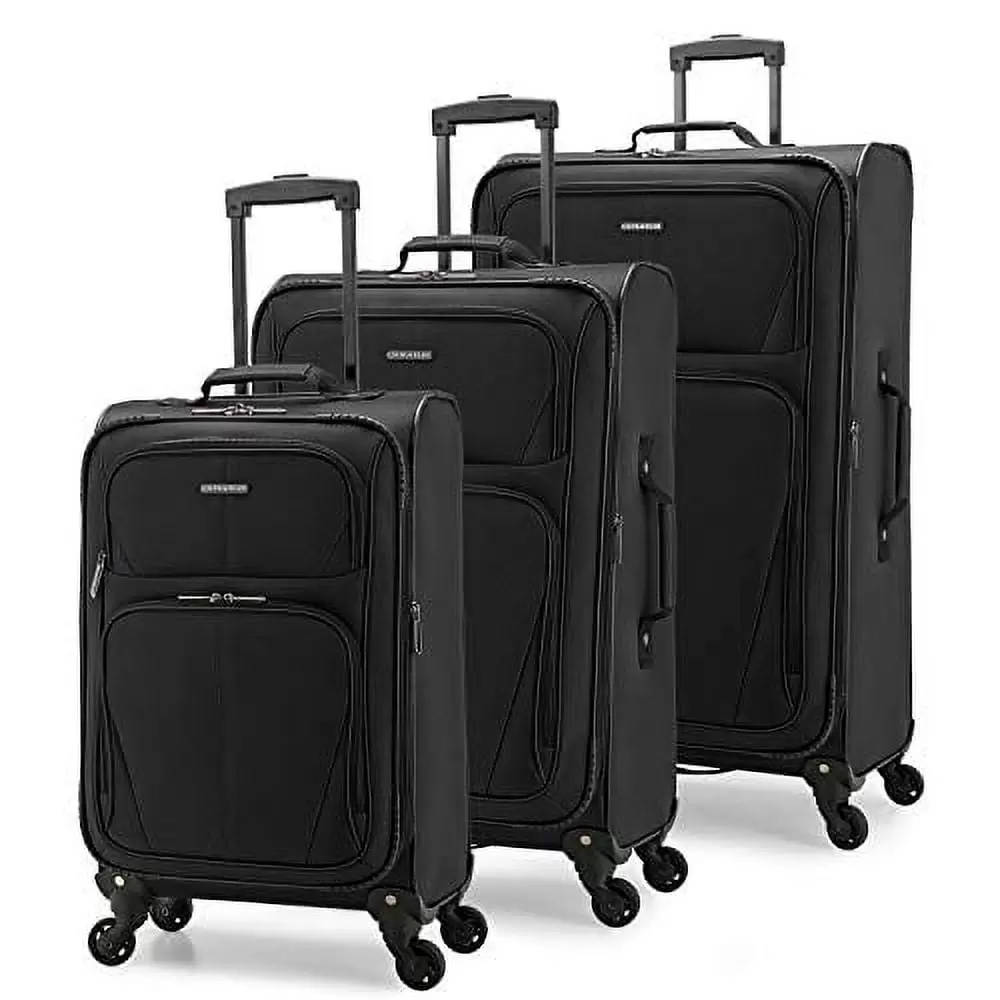 U.S. Traveler Aviron Bay Expandable Softside Luggage with Spinner Wheels. Black. 3 Piece