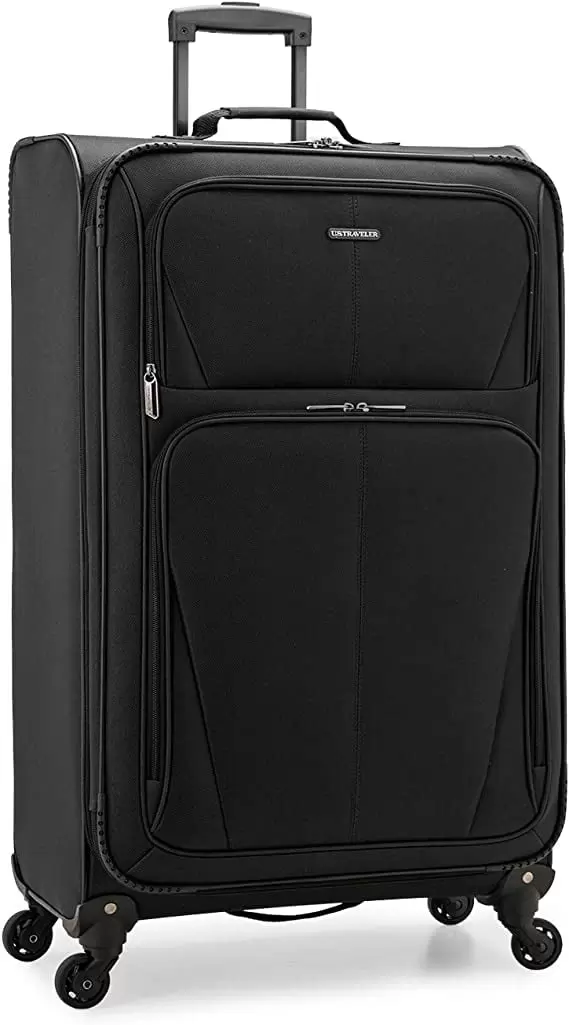 U.S. Traveler Aviron Bay Expandable Softside Luggage with Spinner Wheels. Black. Checked-Large 31-Inch