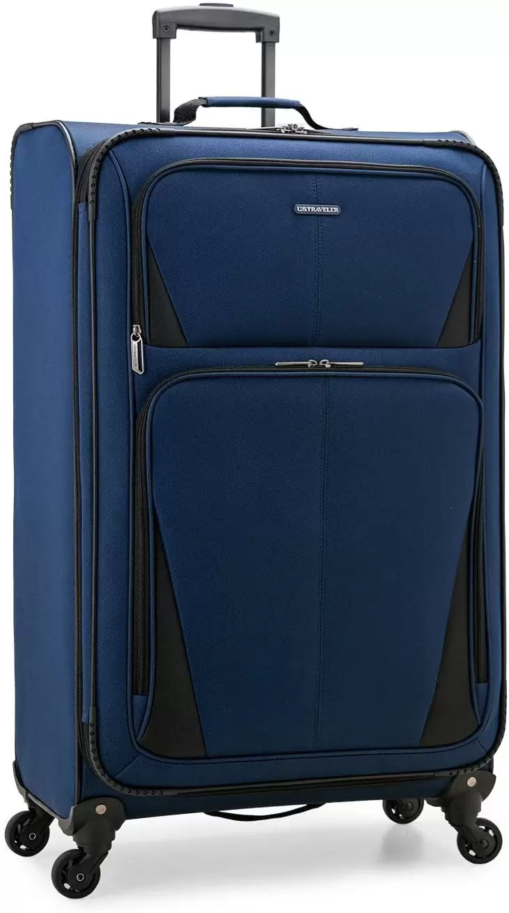 U.S. Traveler Aviron Bay Expandable Softside Luggage with Spinner Wheels. Navy. Checked-Large 31-Inch