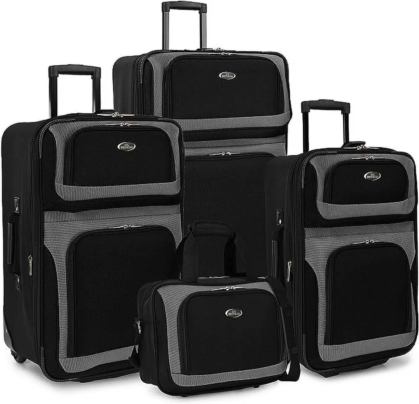 U.S. Traveler New Yorker Lightweight Softside Expandable Travel Rolling Luggage. Black/Grey. 4-Piece Set (15/21/25/29)