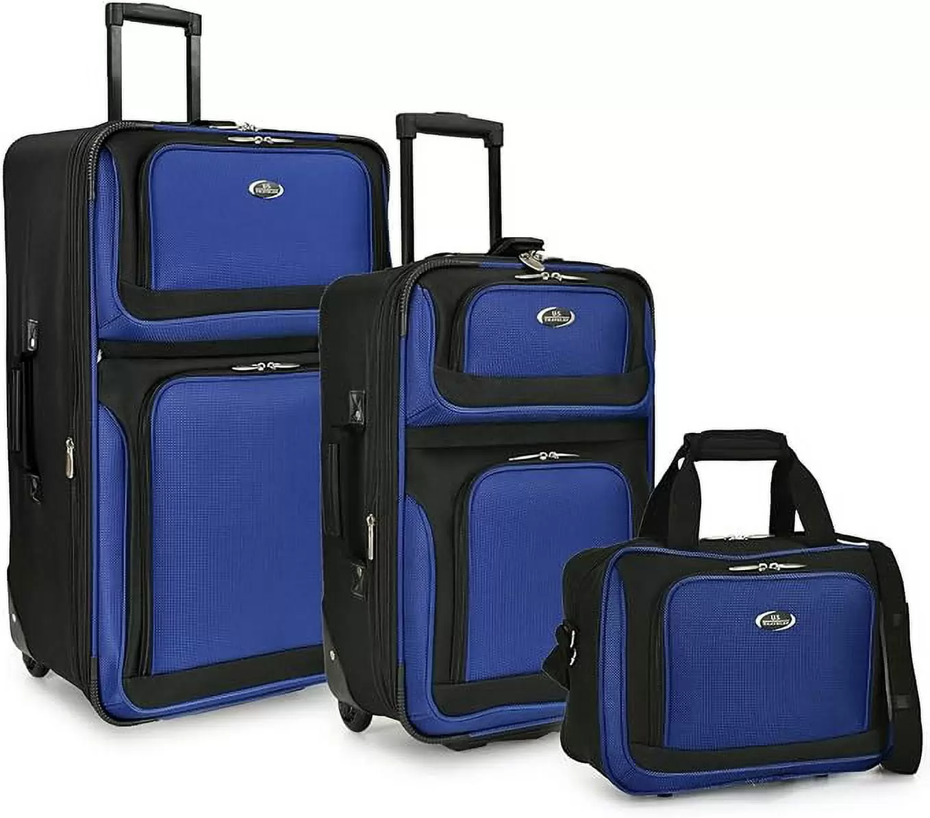 U.S. Traveler New Yorker Lightweight Softside Expandable Travel Rolling Luggage. Blue Dobby. 3-Piece Set (15/21/29)