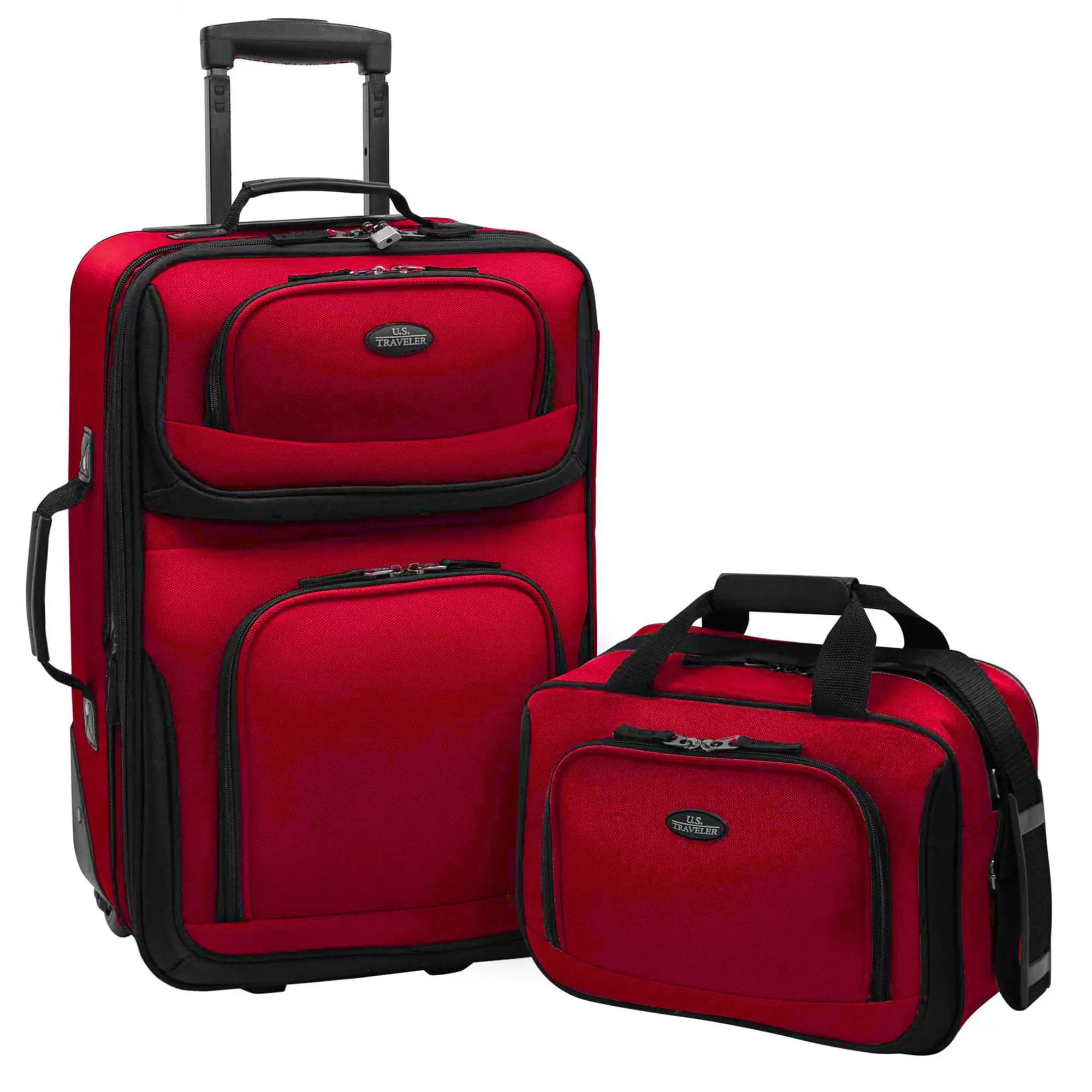 U.S. Traveler Rio Rugged Fabric Expandable Carry-on Luggage. 2 Wheel Rolling Suitcase. Red. 2-Piece