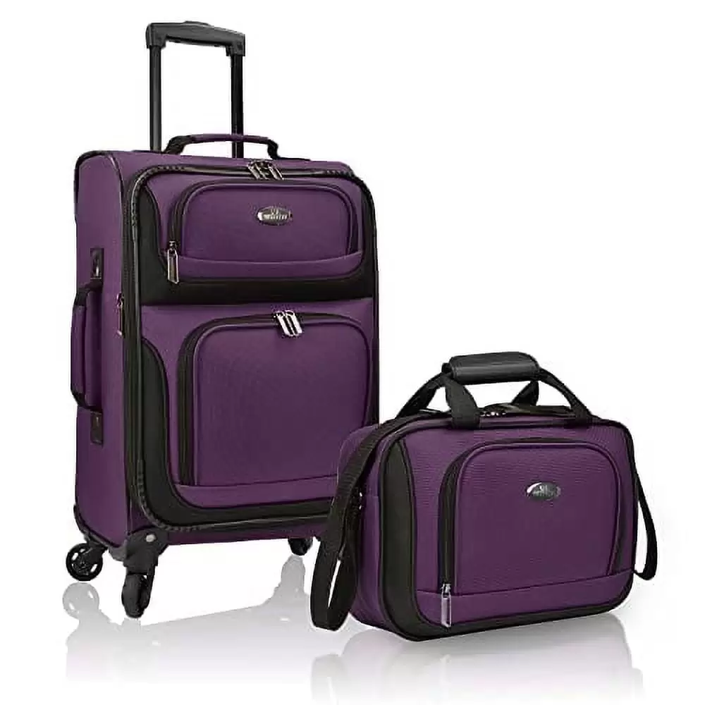 U.S. Traveler Rio Rugged Fabric Expandable Carry-on Luggage Set. Purple. 4 Wheel