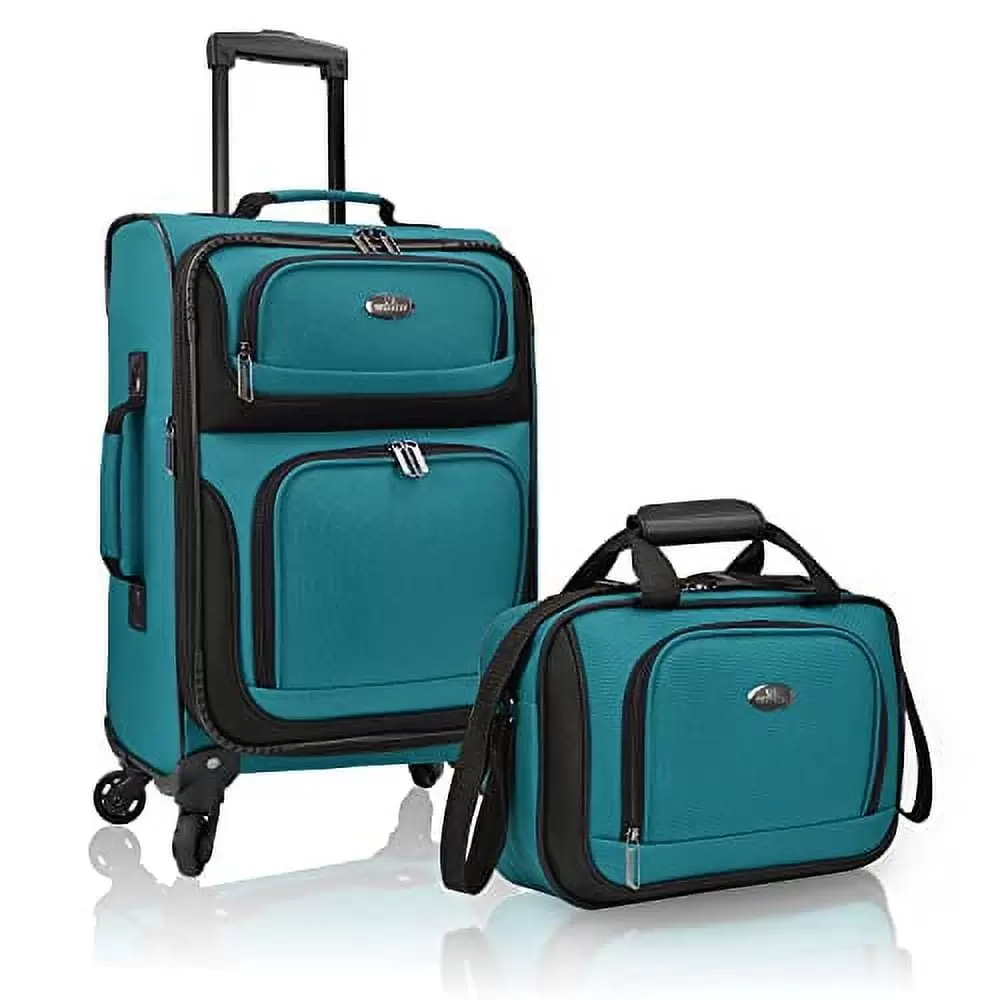 U.S. Traveler Rio Rugged Fabric Expandable Carry-on Luggage Set. Teal. 4 Wheel