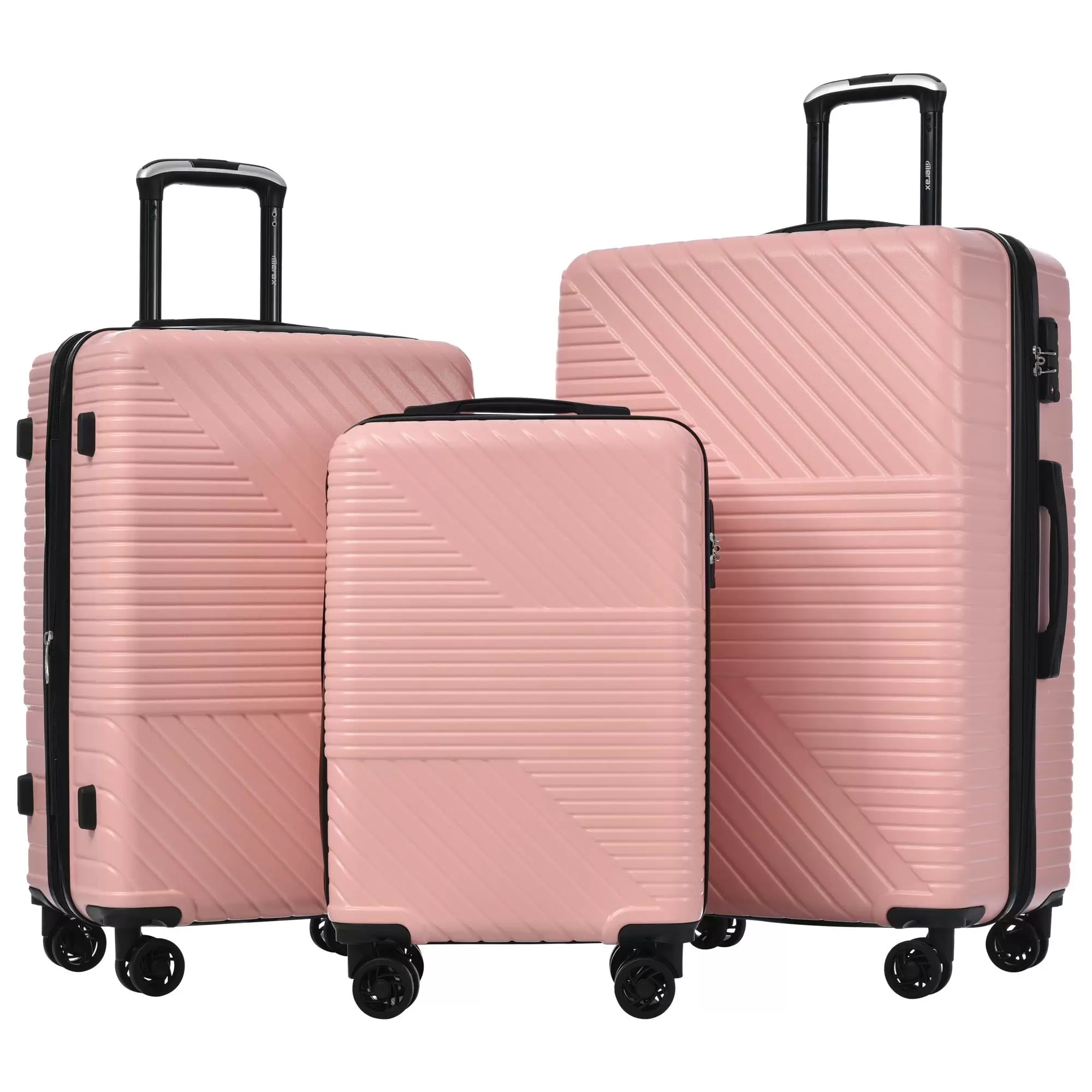 UBesGoo 3 Piece Luggage Sets. Expandable Hardshell ABS Suitcase w/TSA Lock Durable Spinner Wheels. Pink