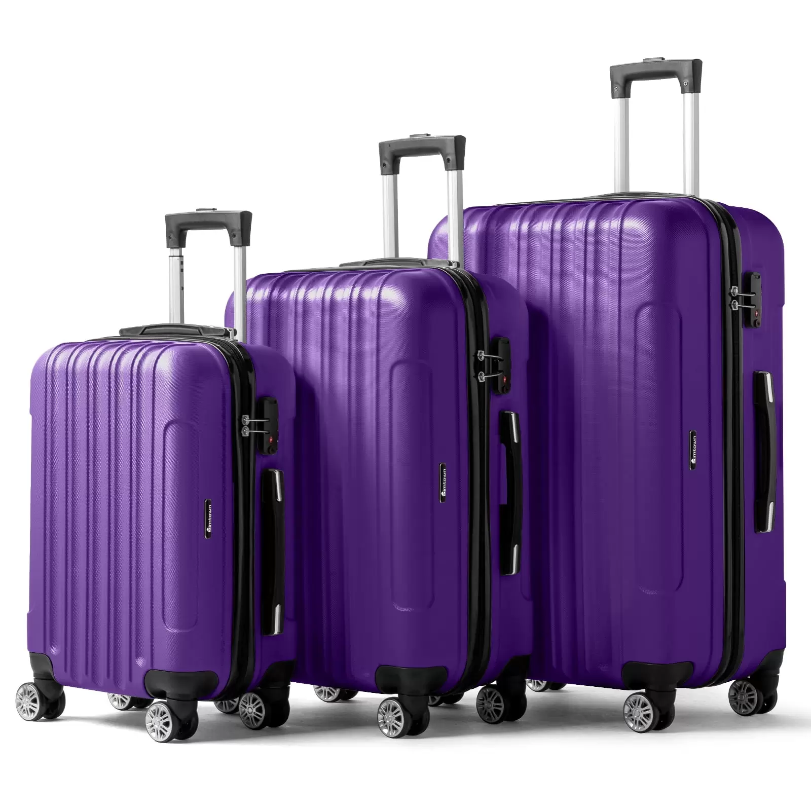 UBesGoo 3PCS Purple Luggage Travel Set Bag ABS Trolley Hard Shell Suitcase w/TSA lock .Carry-On. with Wheels