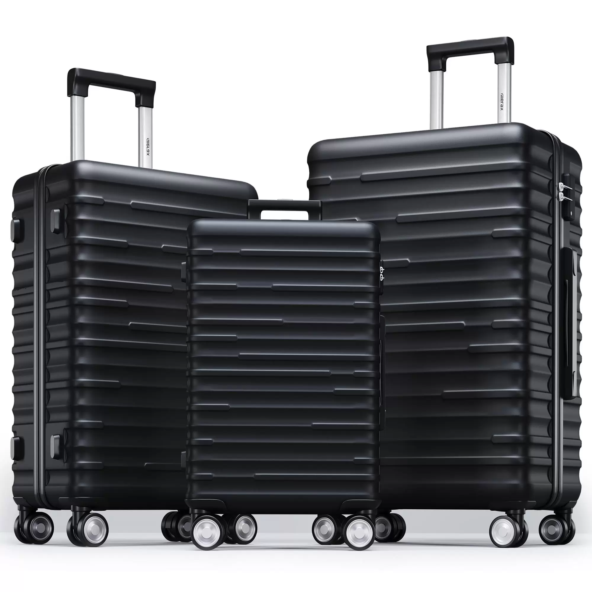 UBesGoo Expandable 3 Piece Luggage Sets. 20 inch 24 inch 28 inch ABS Spinner Suitcase Built-In TSA lock. Black