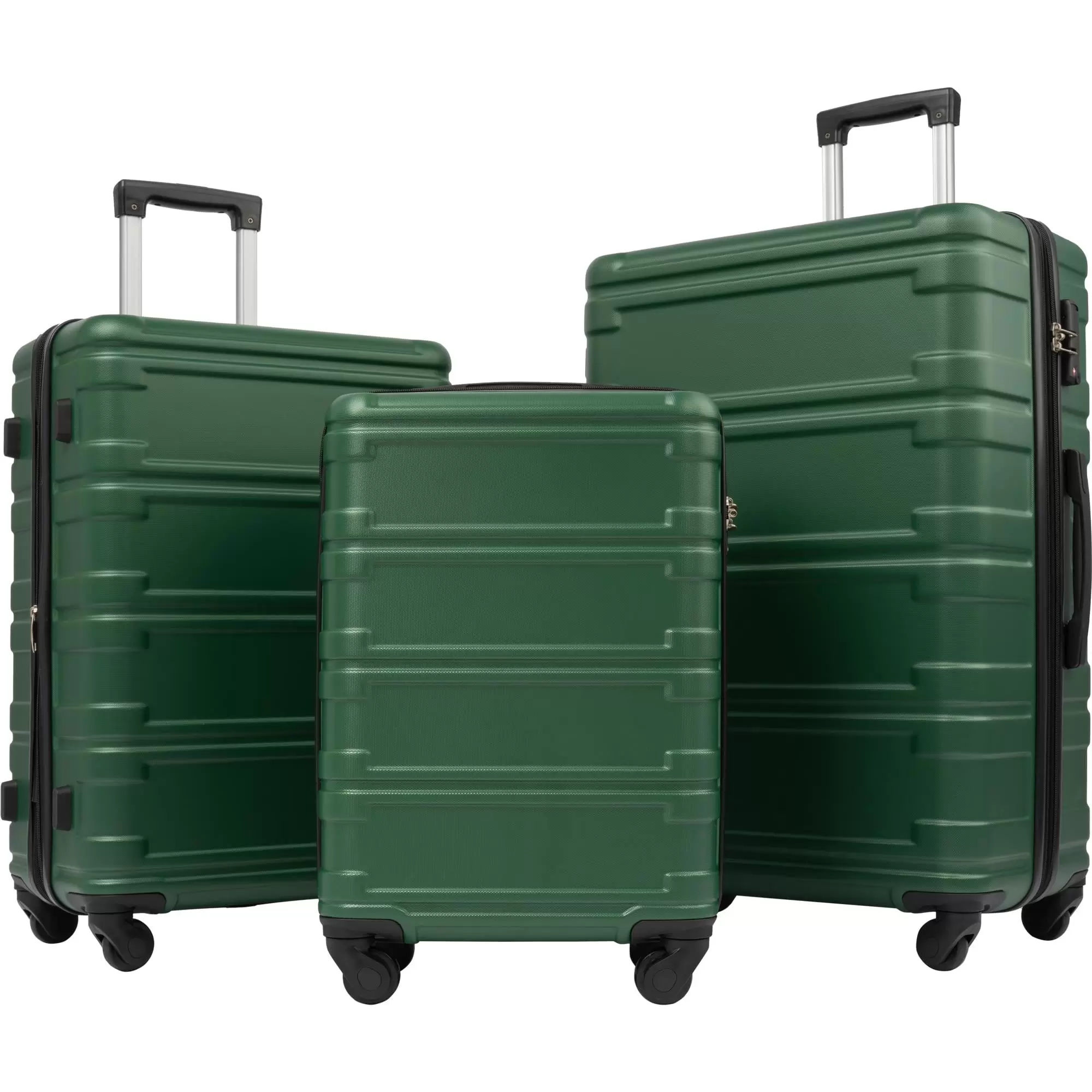 UBesGoo Hardshell Luggage Sets. 3 Piece ABS Spinner Suitcase Travelling with TSA Lock and Wheels. Green