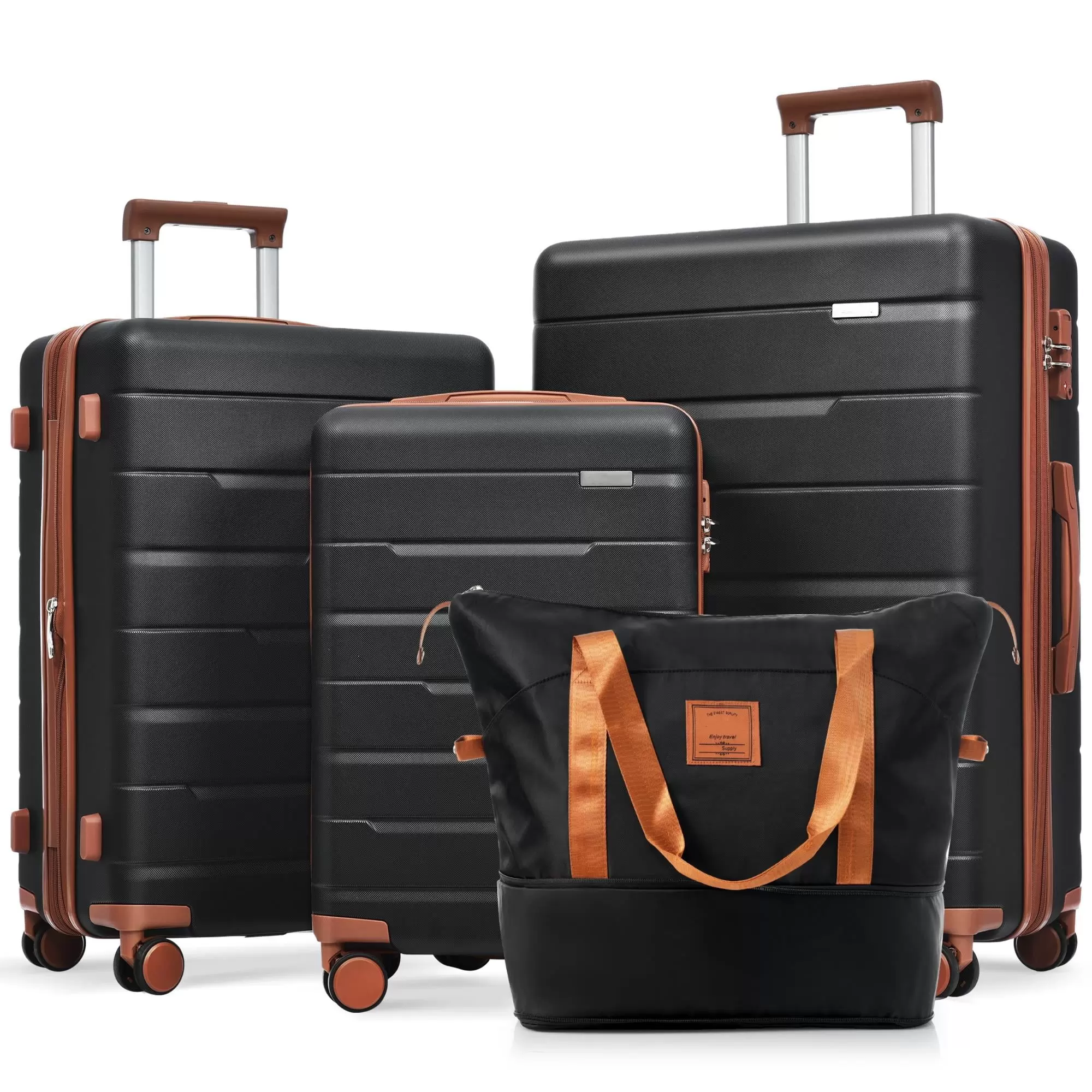 UBesGoo Luggage Sets. 4 Piece ABS Luggage Suitcase Set with Travel Bag. with Spinner Wheels and TSA Lock. Black