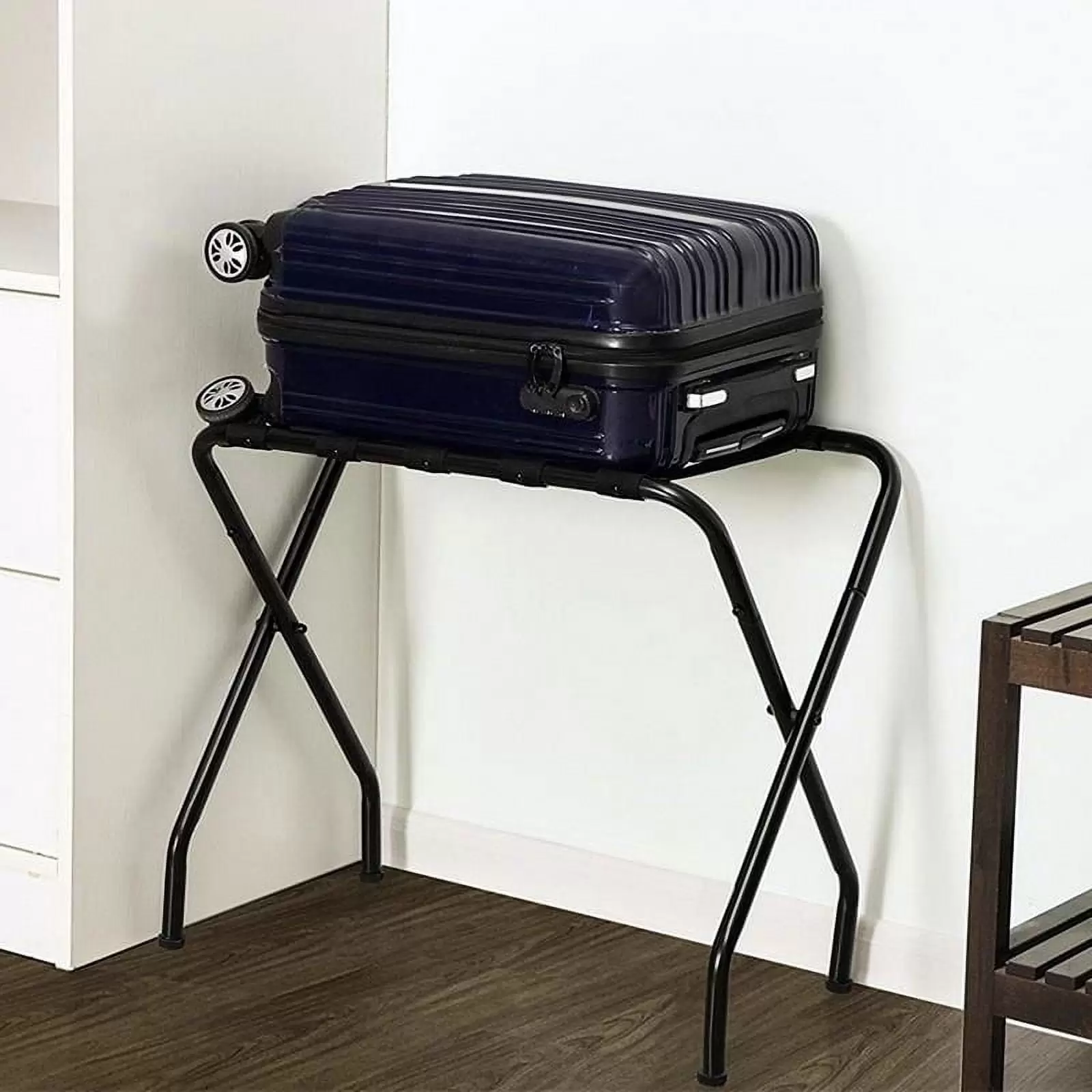 UBesGoo Portable Folding Luggage Rack Suitcase Stand Holder Shelf for Travel. Home. Hotel. Guest Room. Bedroom. Black