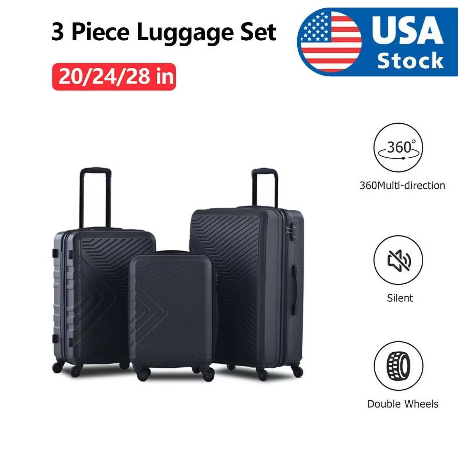 [US IN STOCK] 3Pcs Traveling Luggage Set. Portable Large Capacity Luggage Bags for Travel. Rolling Storage Suitcase