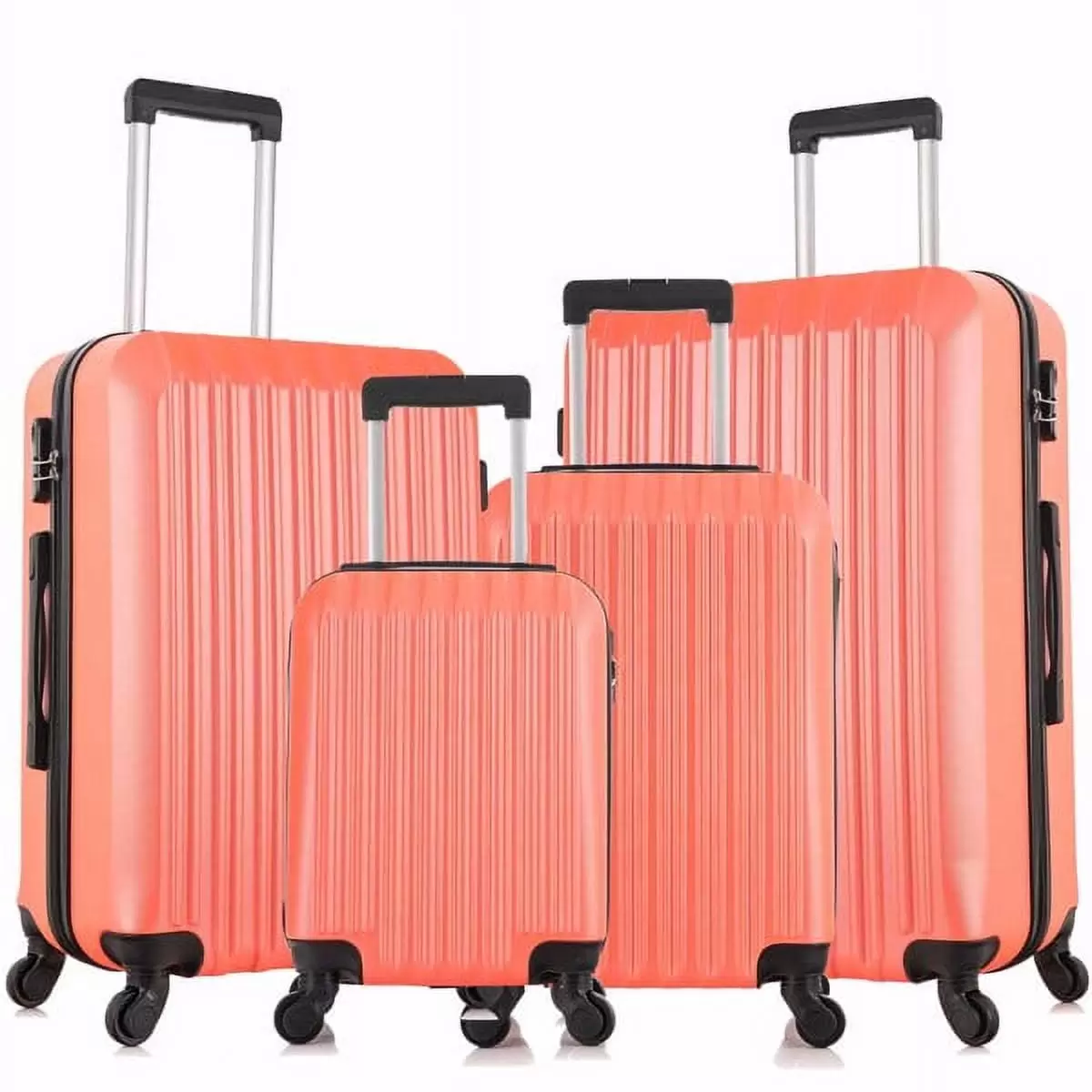 [US IN STOCK] 4 Piece Set Luggage Sets Suitcase ABS Hardshell Lightweight Spinner Wheels (16/20/24/28 inch) Orange