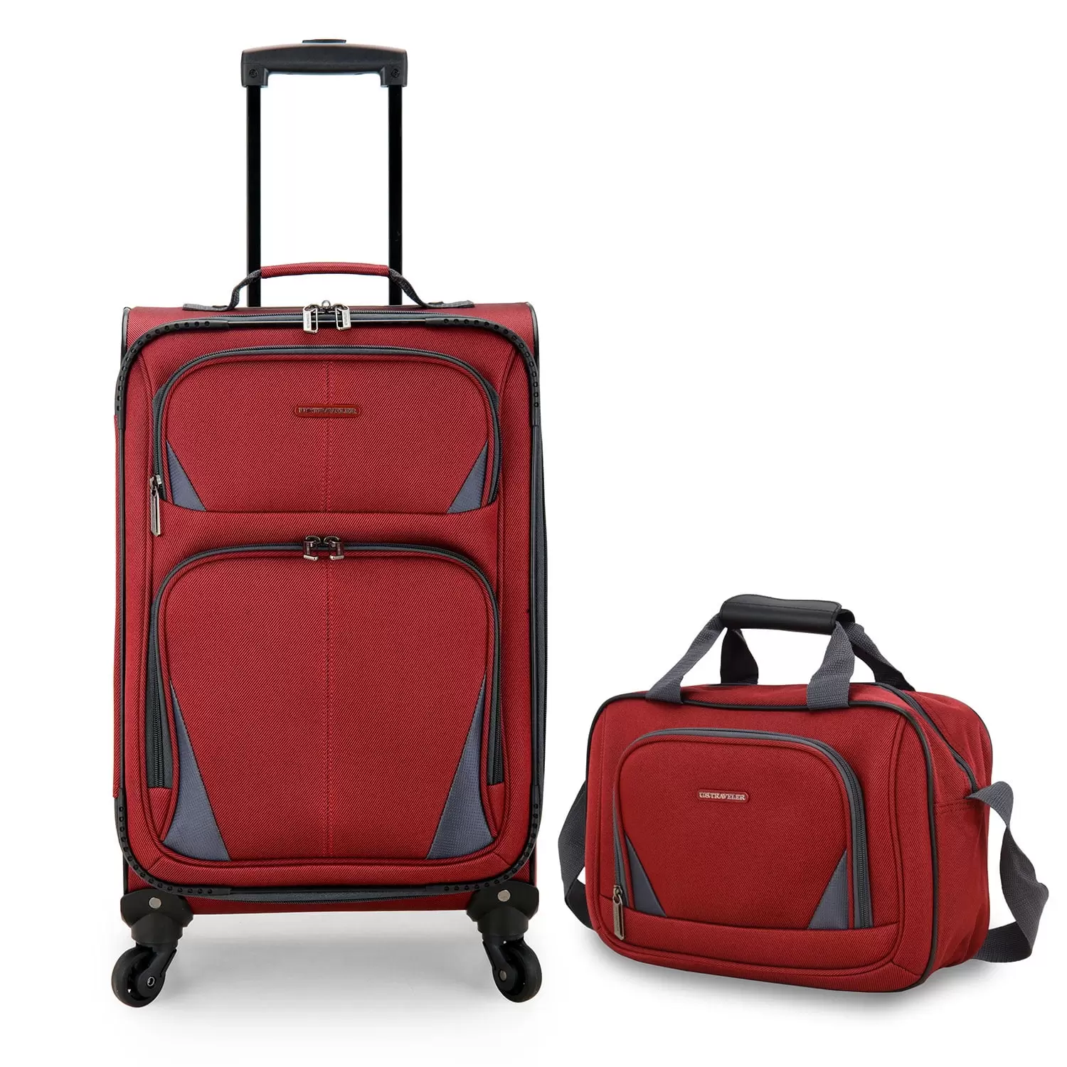 US Traveler Forza 2pc Softside Rolling Suitcase Travel Luggage Spinner Wheels 21 Carry-On Bag Red